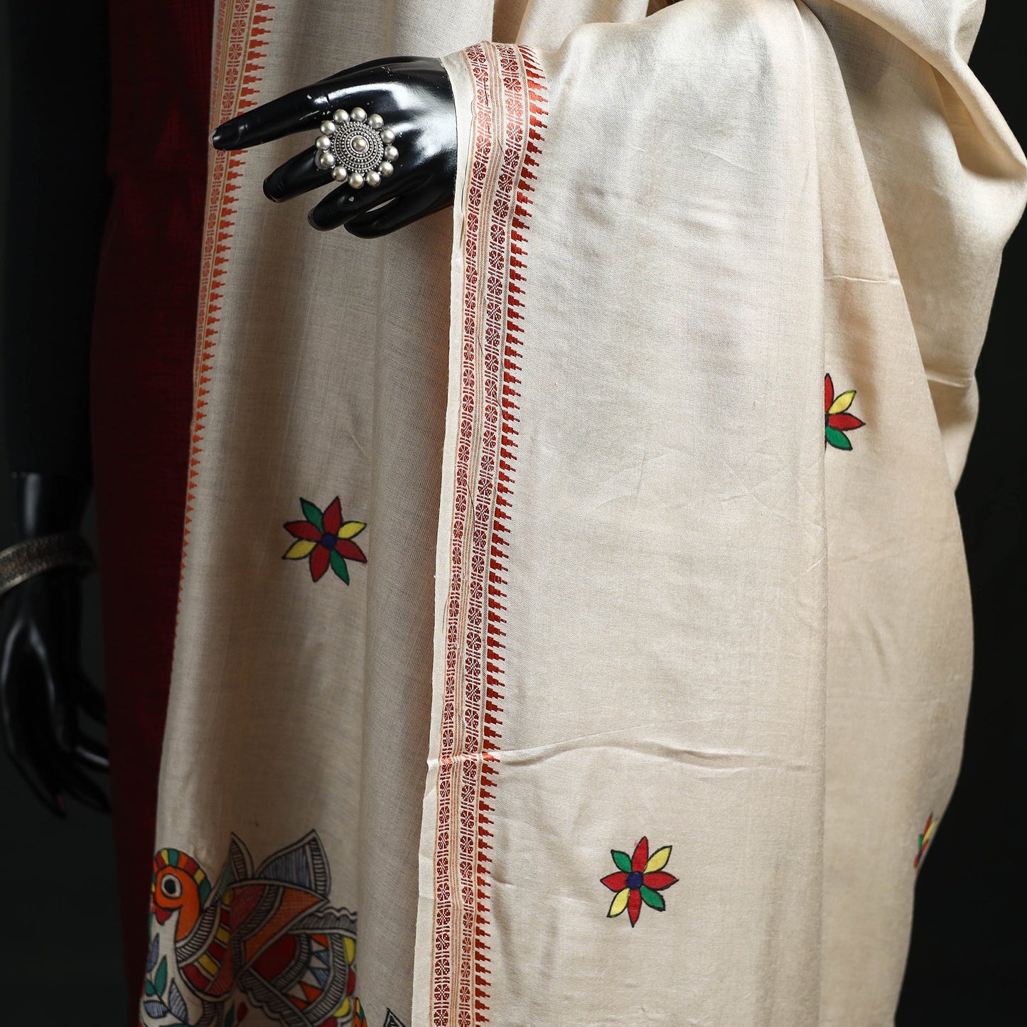 Handpainted madhubani handloom tussar cotton dupatta 19