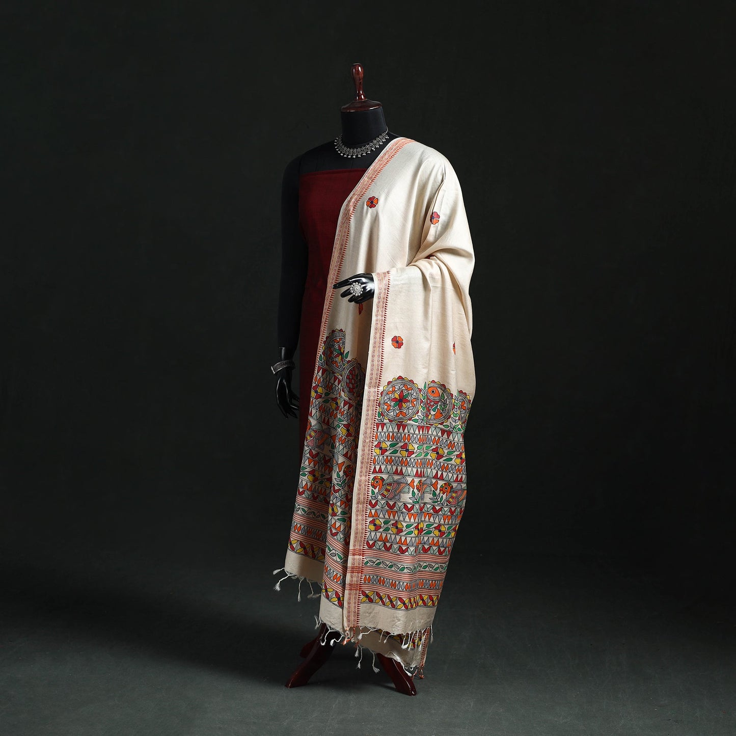 Handpainted madhubani handloom tussar cotton dupatta 21
