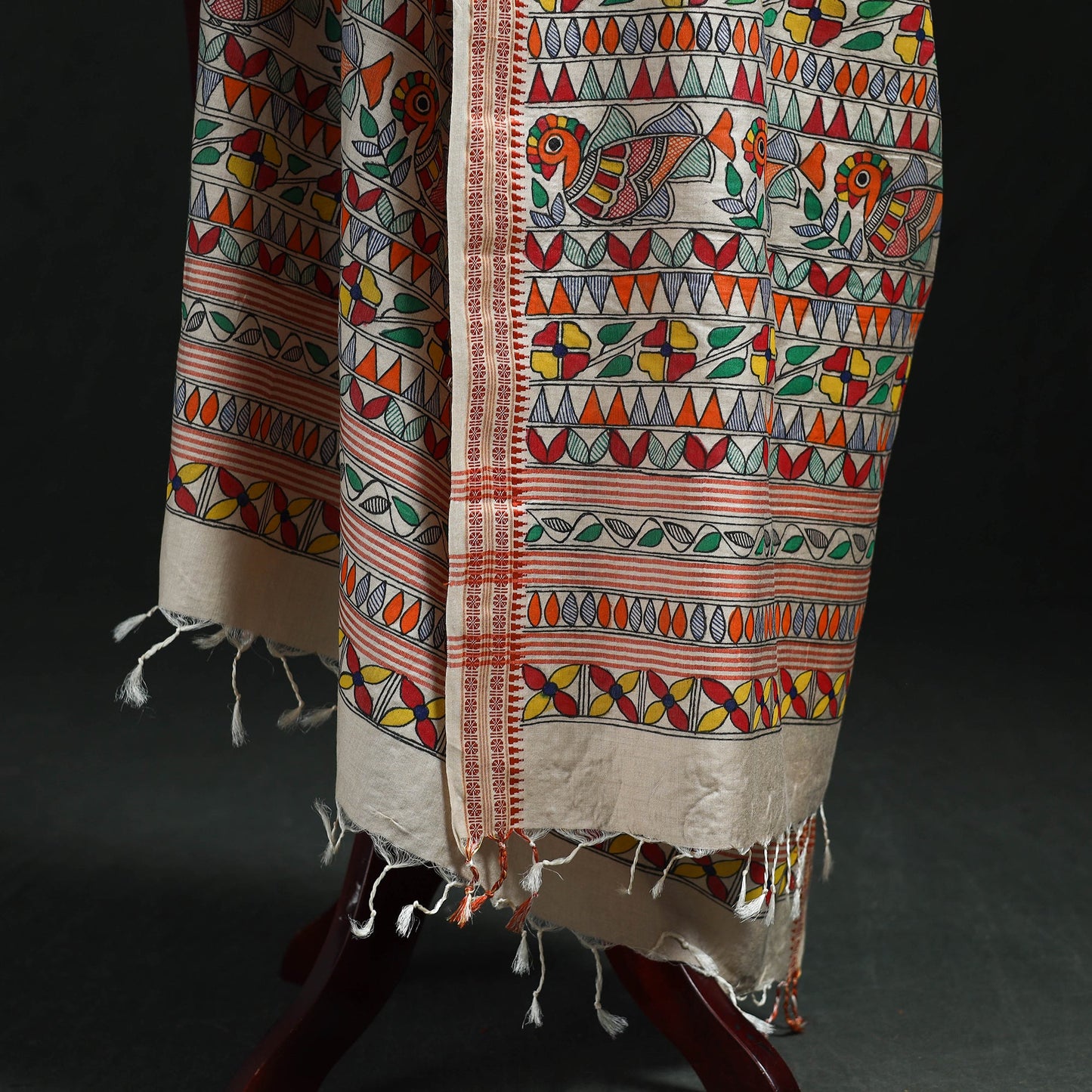 Handpainted madhubani handloom tussar cotton dupatta 21