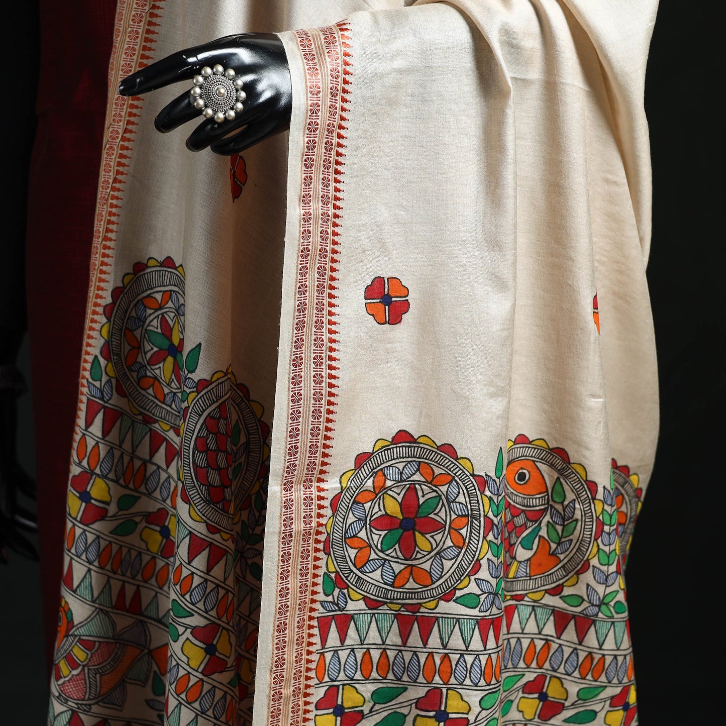 Handpainted madhubani handloom tussar cotton dupatta 21