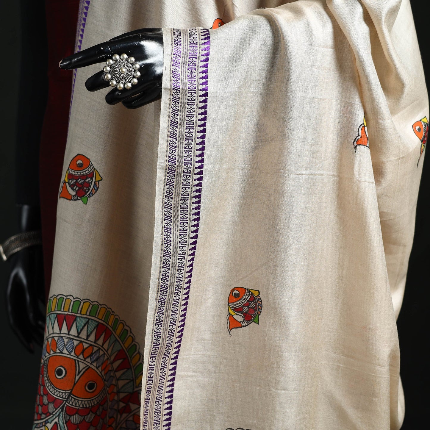 Handpainted madhubani handloom tussar cotton dupatta 23