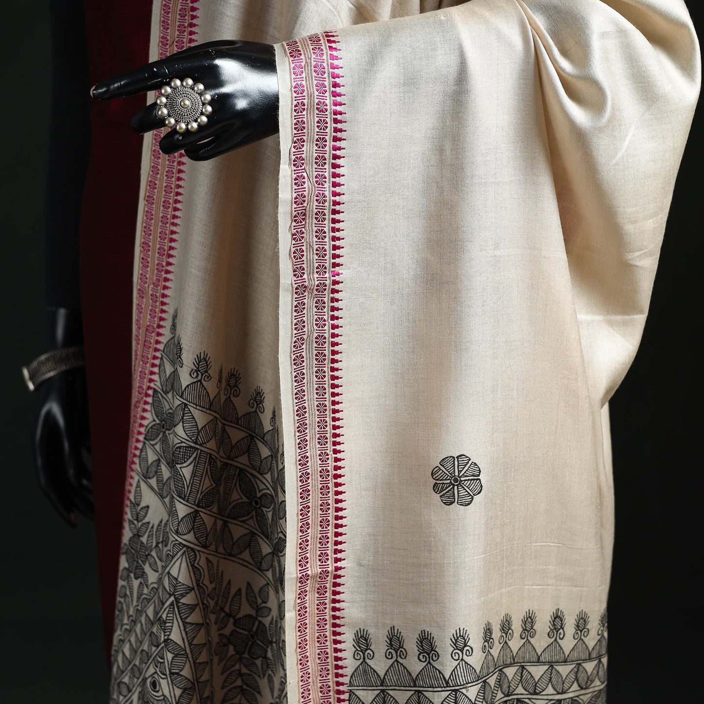 Handpainted madhubani handloom tussar cotton dupatta 24