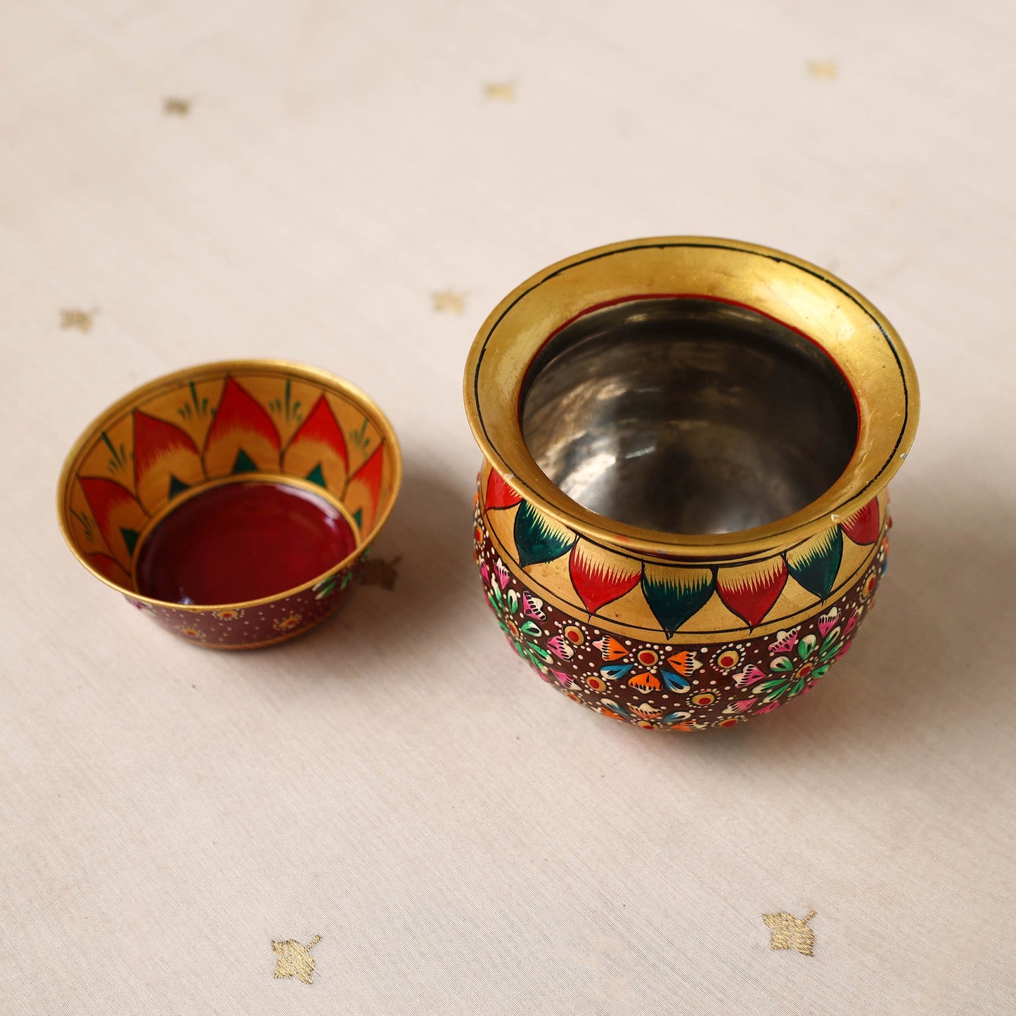 Handpainted Stainless Steel Pooja Thali, Kalash & Bowl