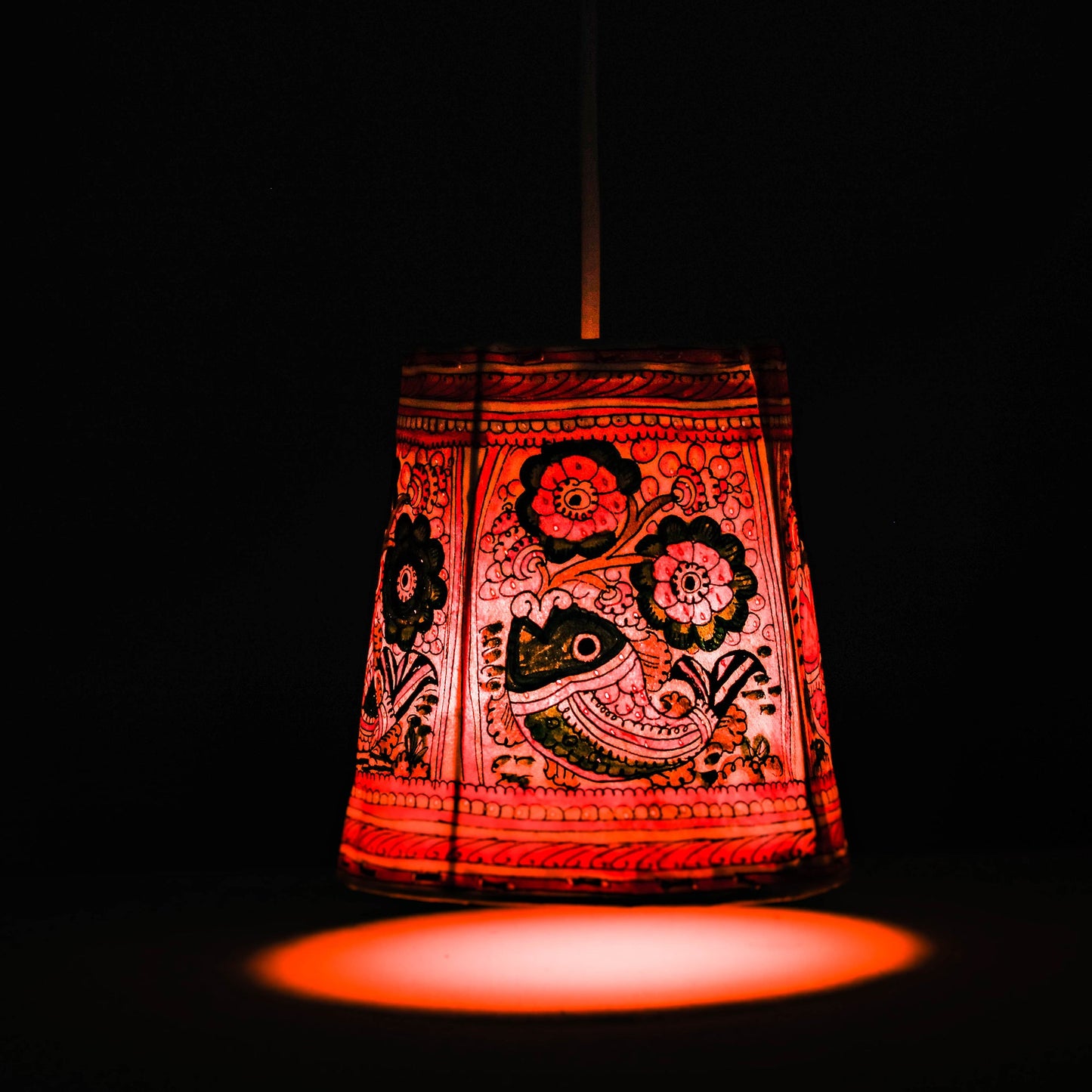 Handpainted Tholu Bommalata Leather Hanging Lamp