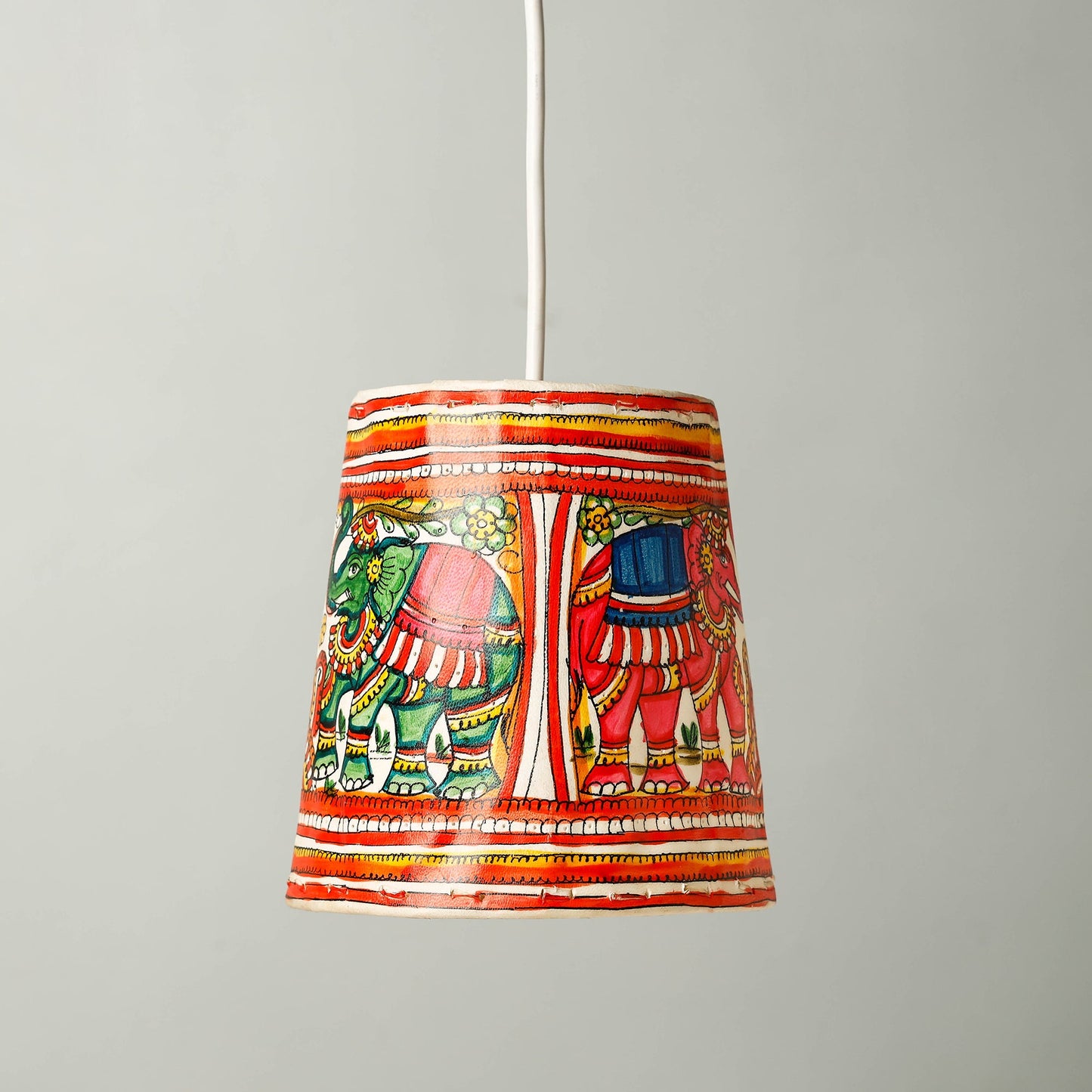 Handpainted Tholu Bommalata Leather Hanging Lamp