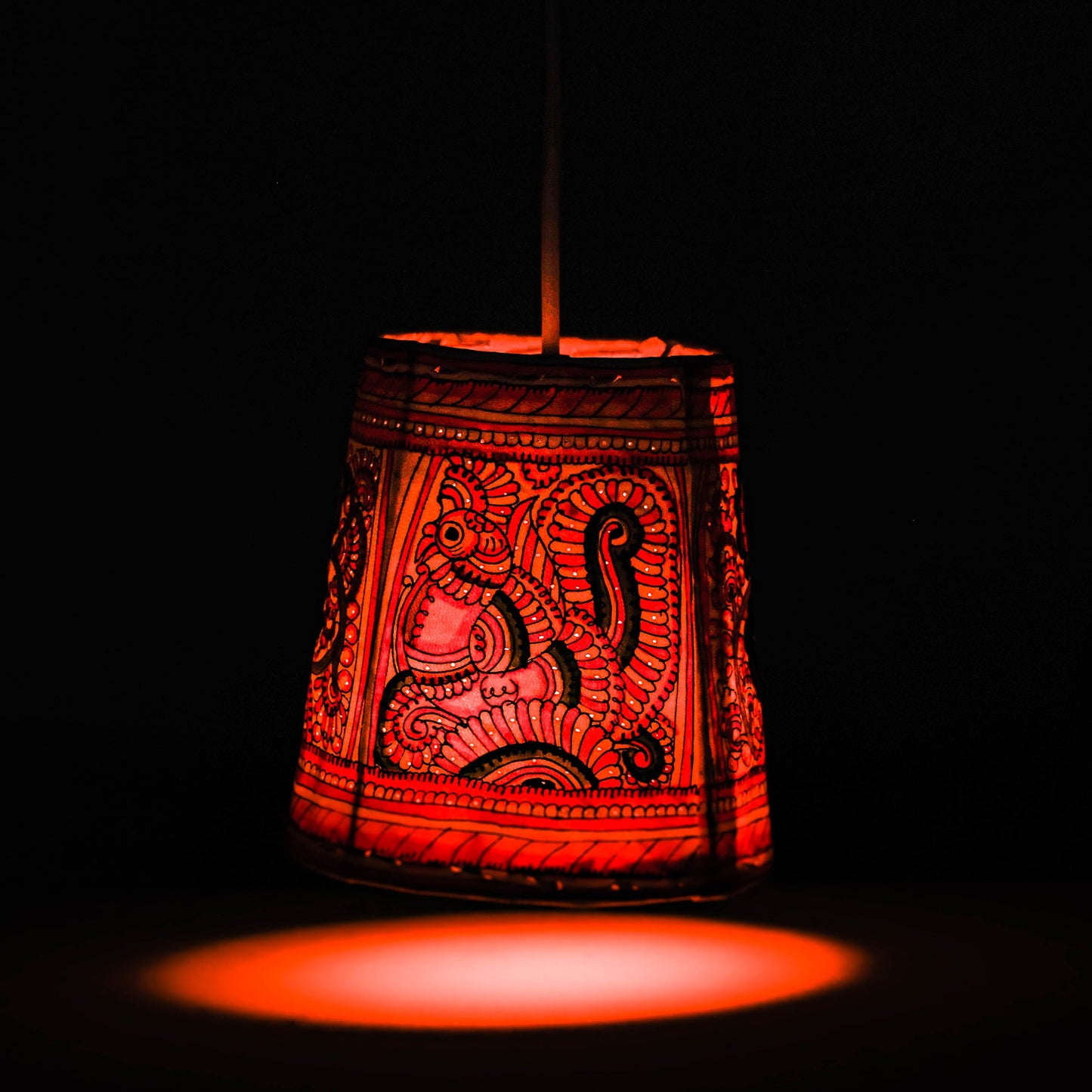 Handpainted Tholu Bommalata Leather Hanging Lamp