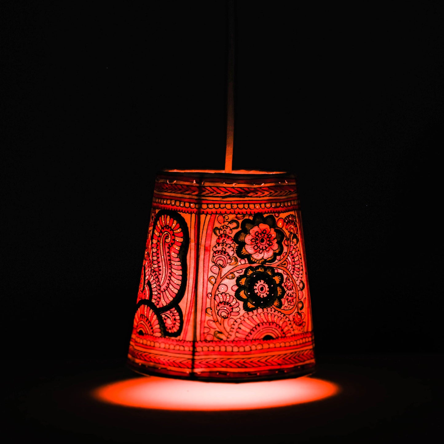 Handpainted Tholu Bommalata Leather Hanging Lamp