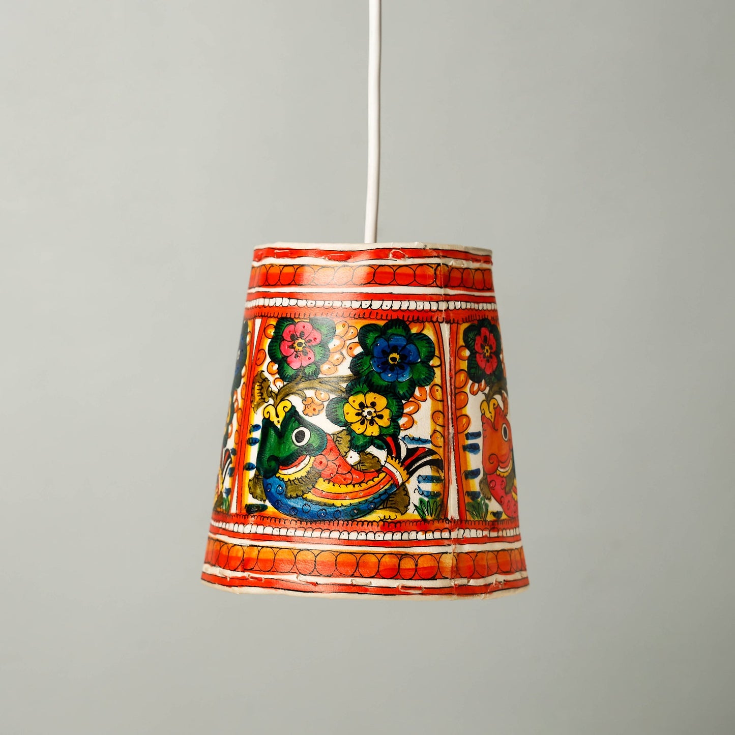 Handpainted Tholu Bommalata Leather Hanging Lamp