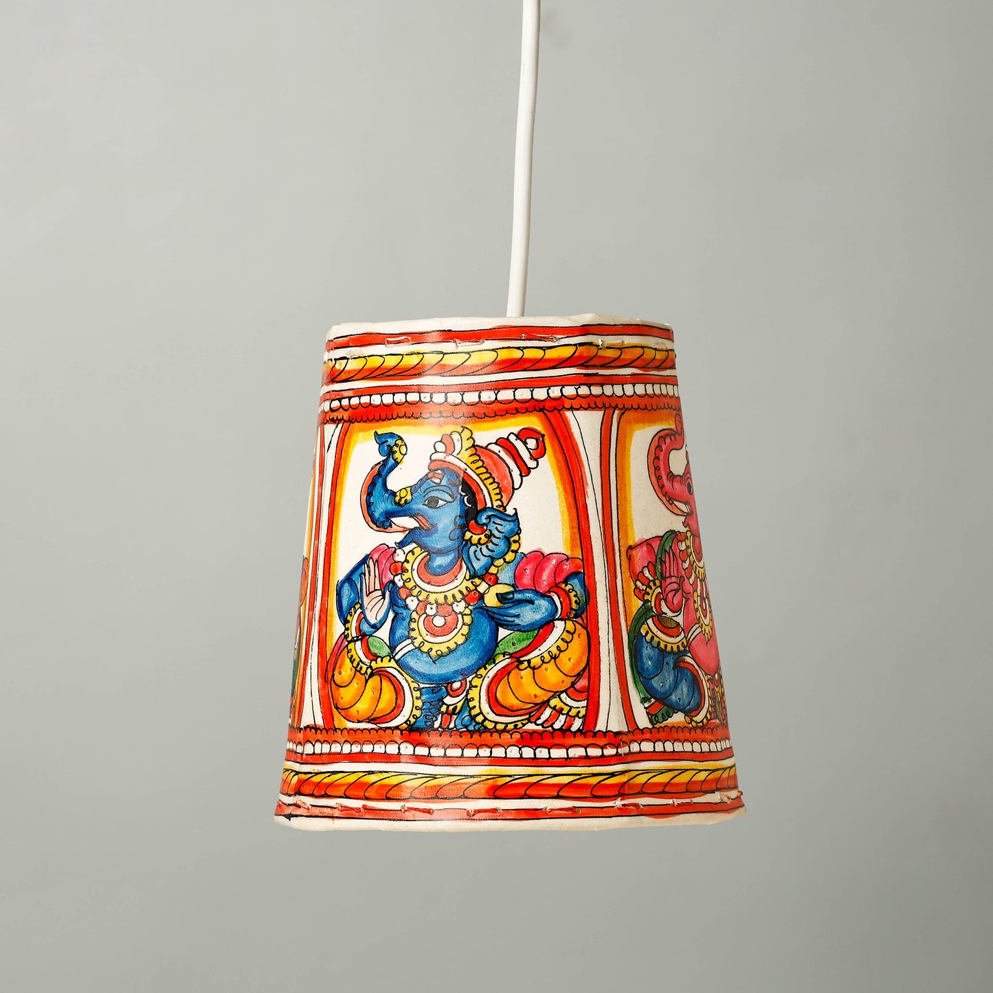 Handpainted Tholu Bommalata Leather Hanging Lamp