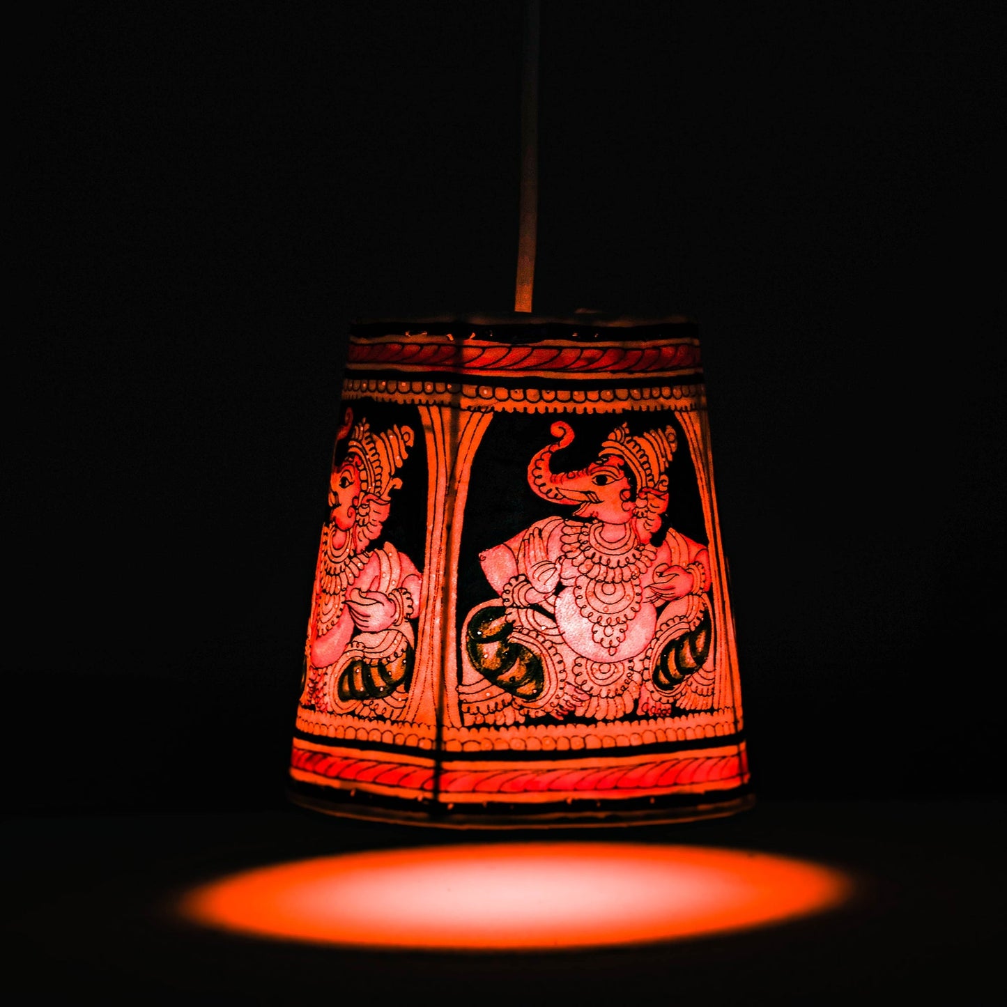 Handpainted Tholu Bommalata Leather Hanging Lamp