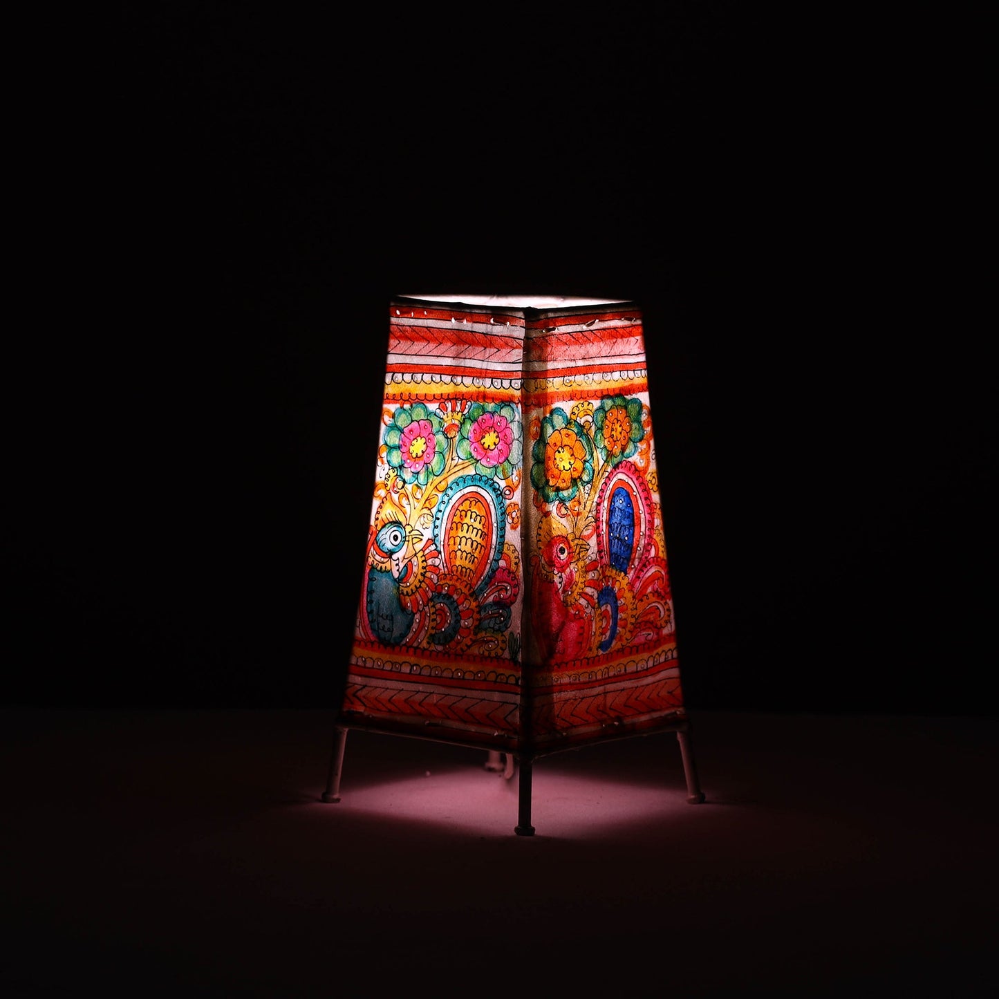 Handpainted Tholu Bommalata Leather Table Lamp
