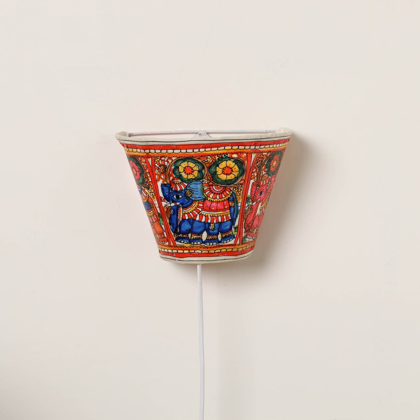 Handpainted Tholu Bommalata Leather Wall Lamp