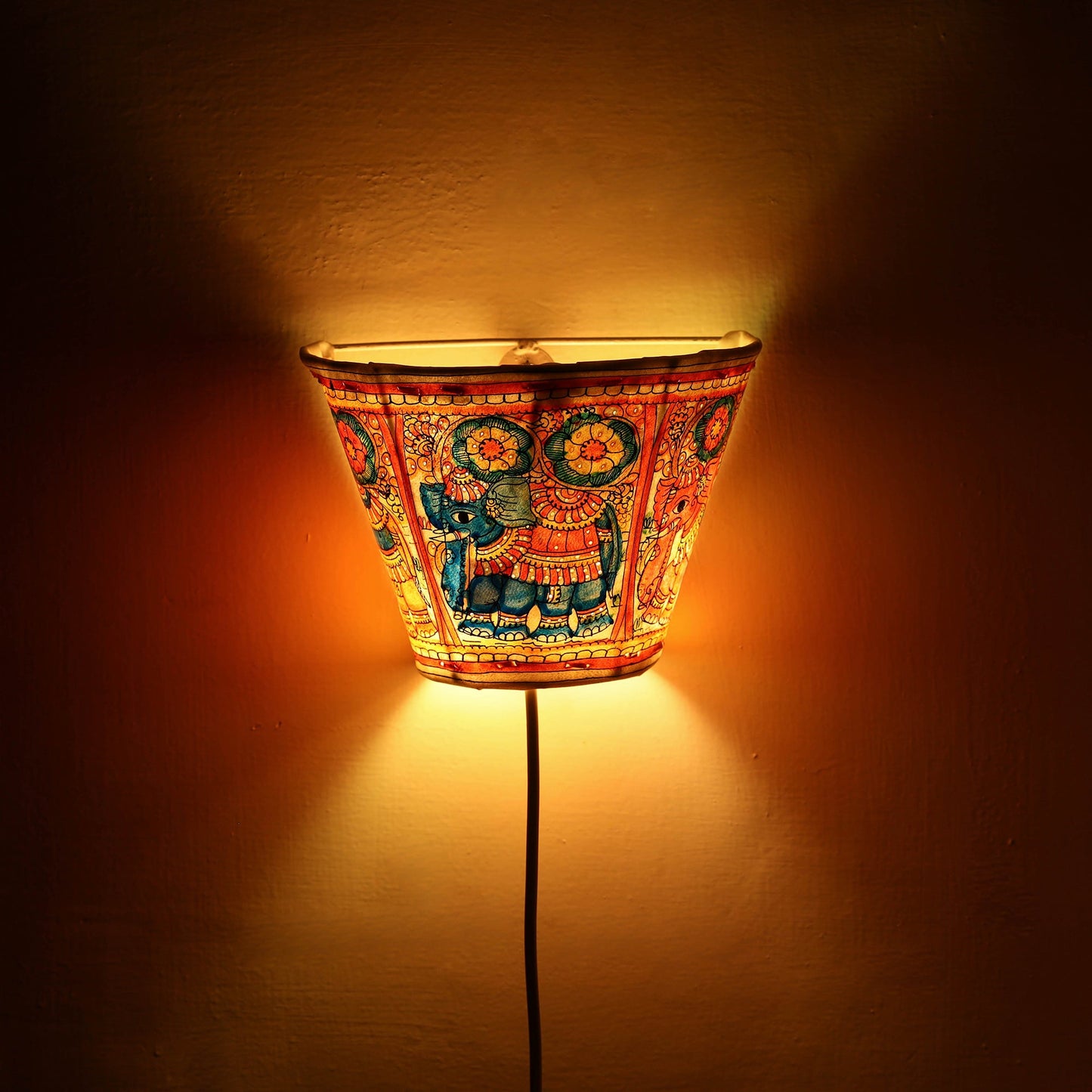 Handpainted Tholu Bommalata Leather Wall Lamp