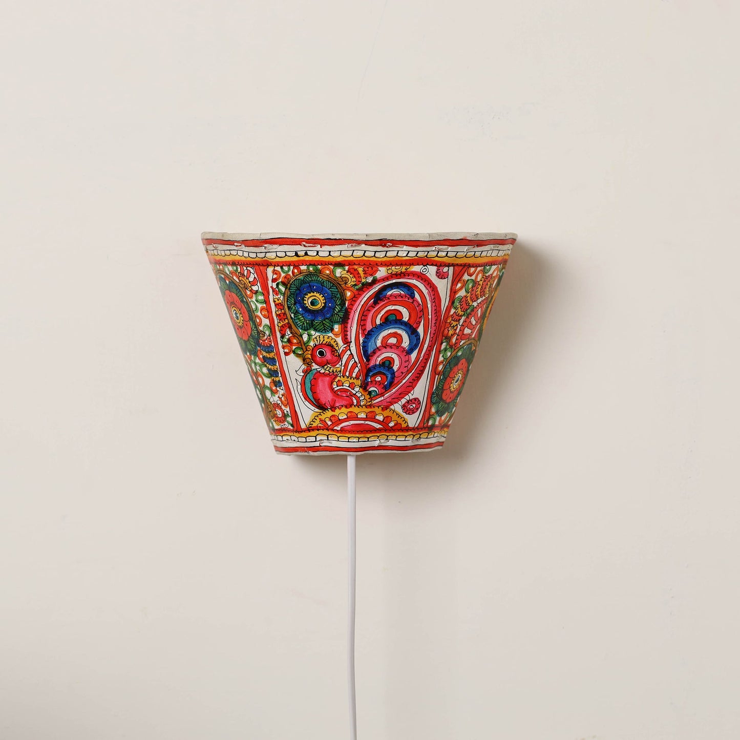 Handpainted Tholu Bommalata Leather Wall Lamp (Small)