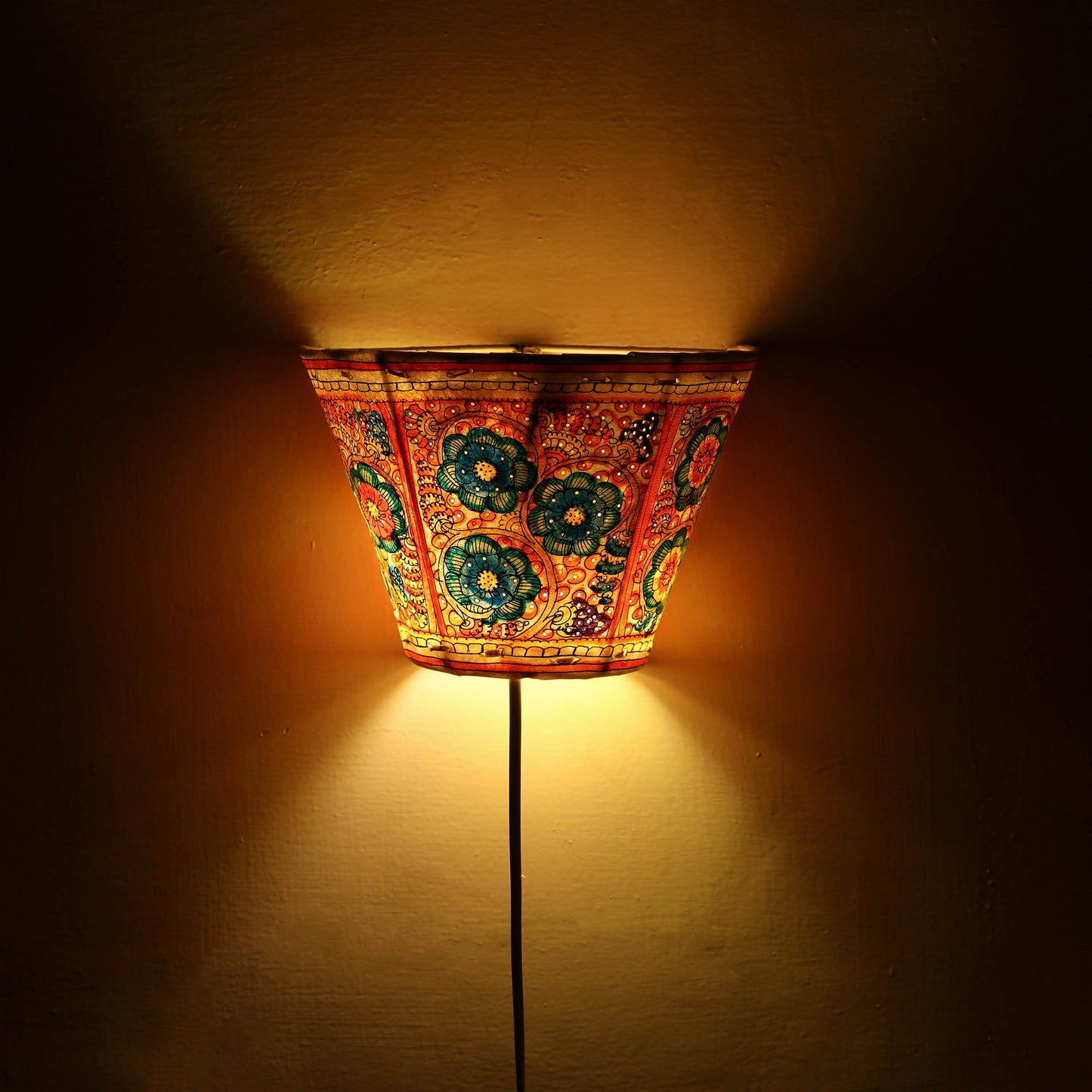 Handpainted Tholu Bommalata Leather Wall Lamp