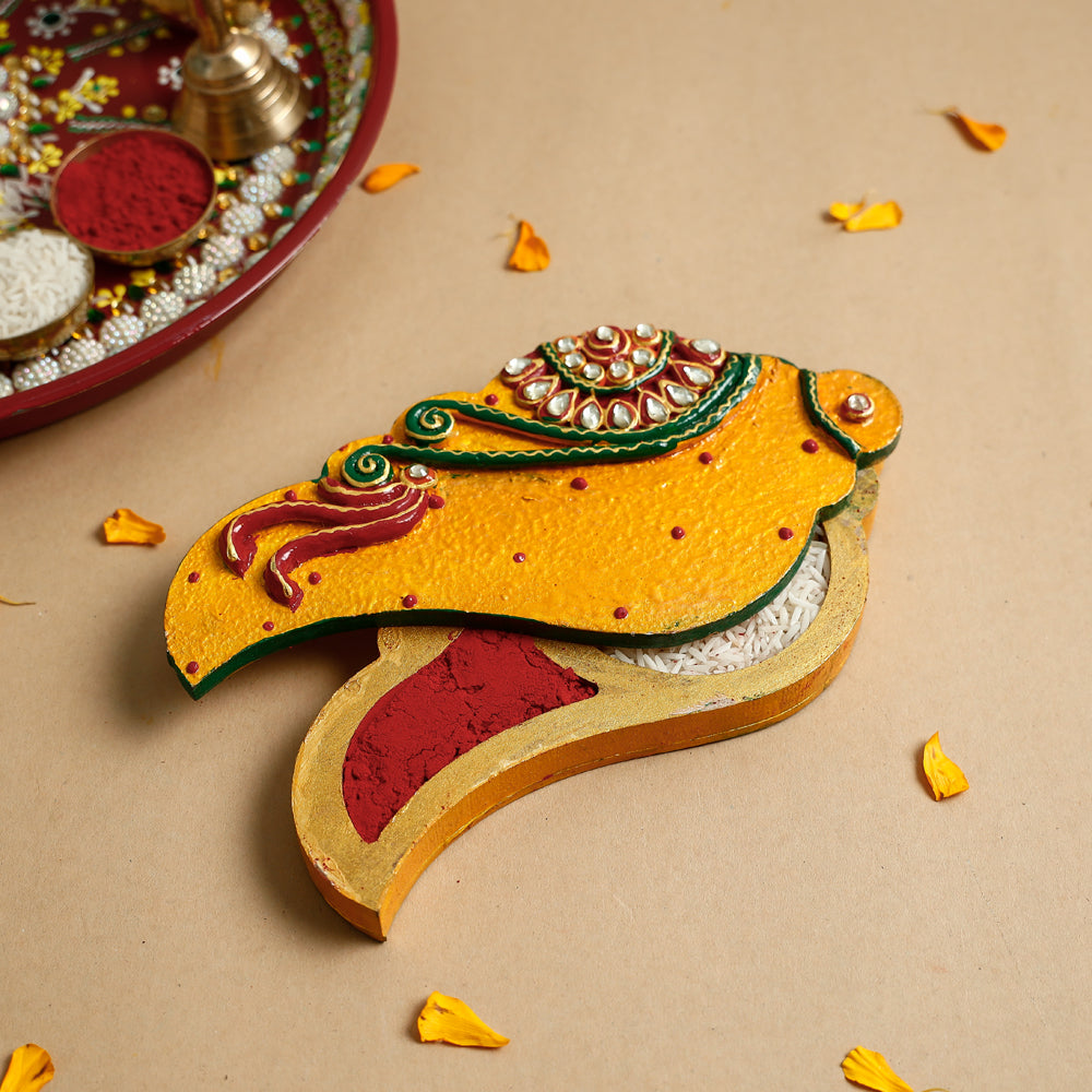 Diwali Decor Handpainted Wooden Roli Chawal Dibbi