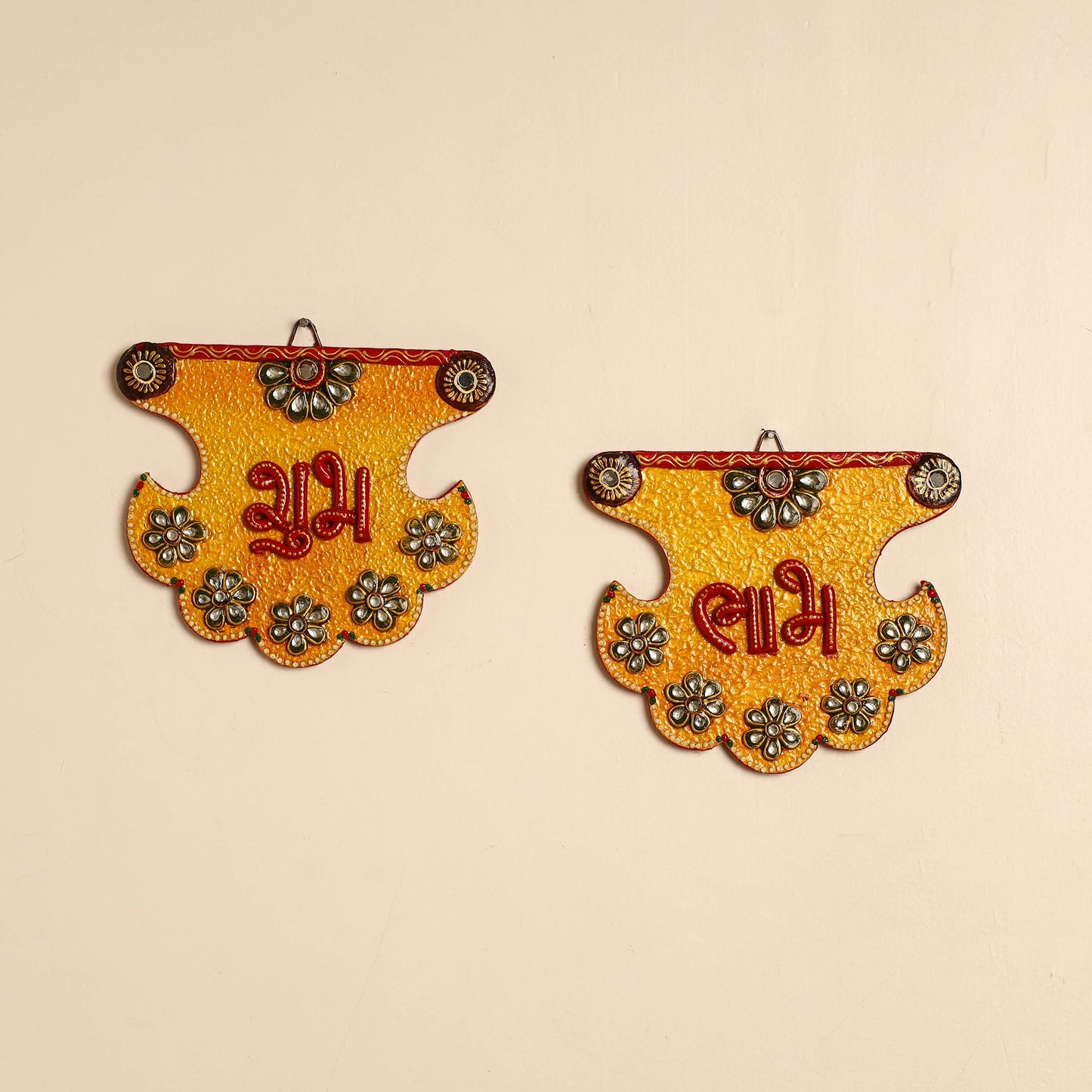 Handpainted Wooden Shubh Labh Hangings (Set of 2)