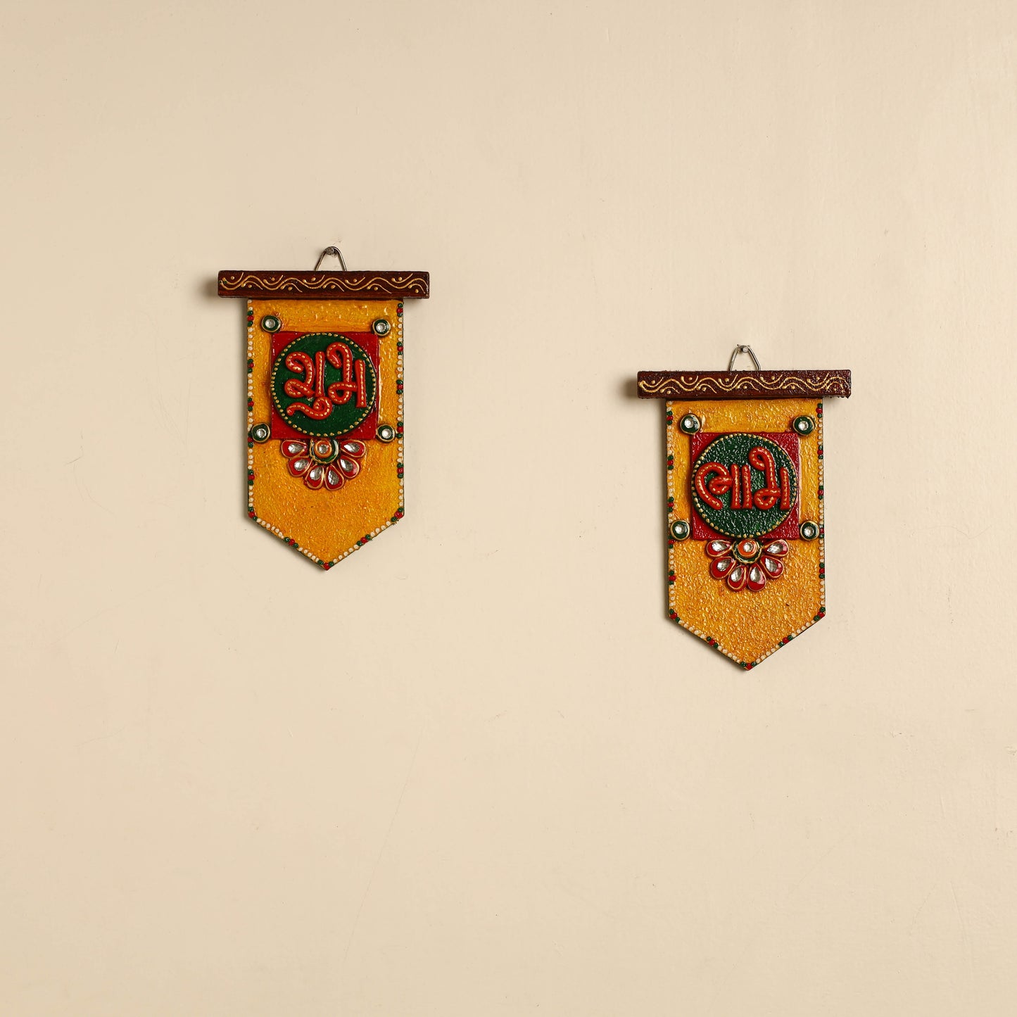 Handpainted Wooden Shubh Labh Hangings (Set of 2)