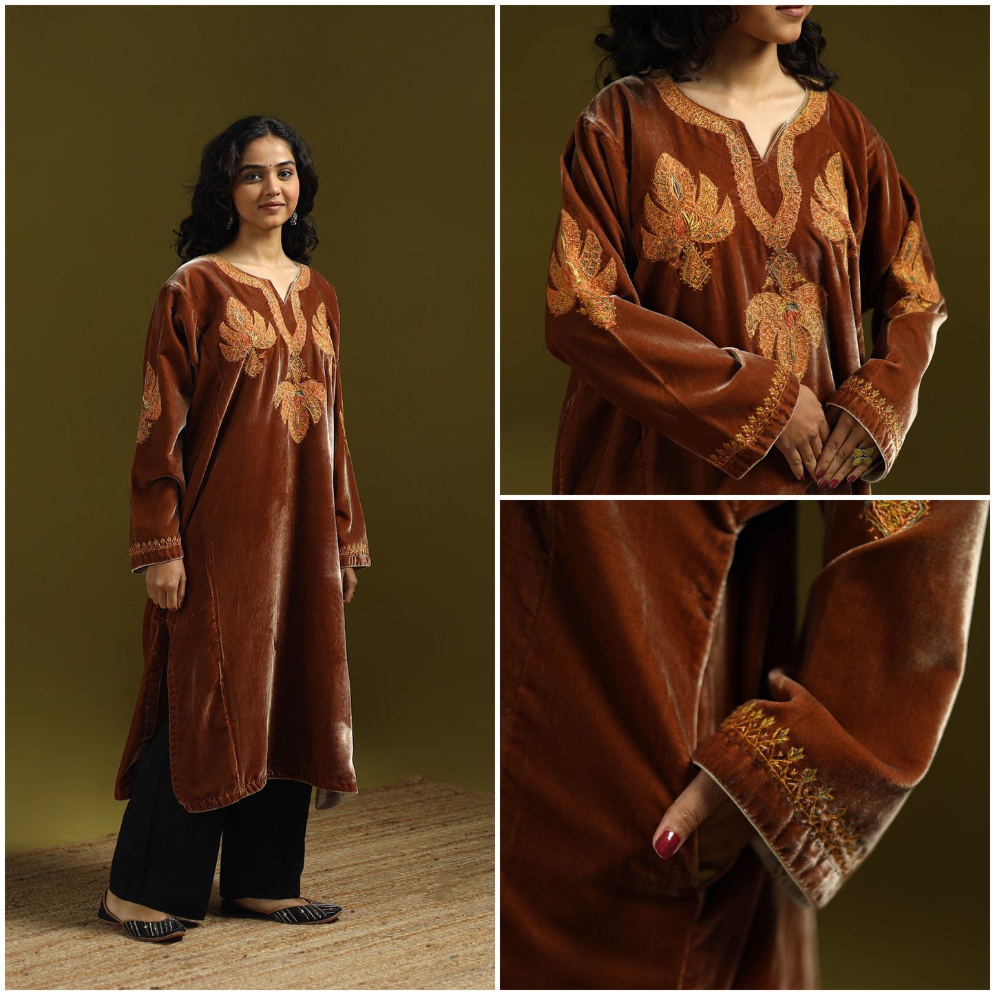 Handwoven sozni hand embroidered kashmiri velvet pheran 44