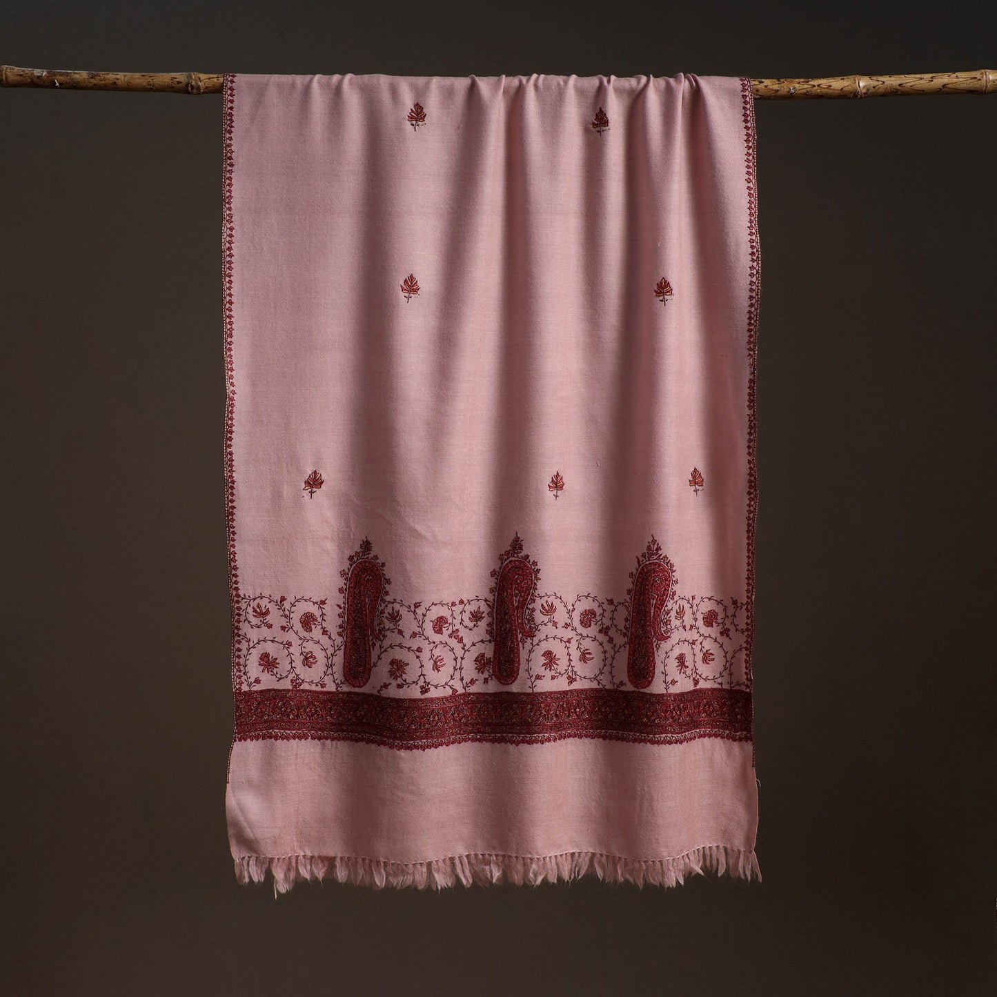 Handwoven sozni hand embroidered merino wool kashmiri stole