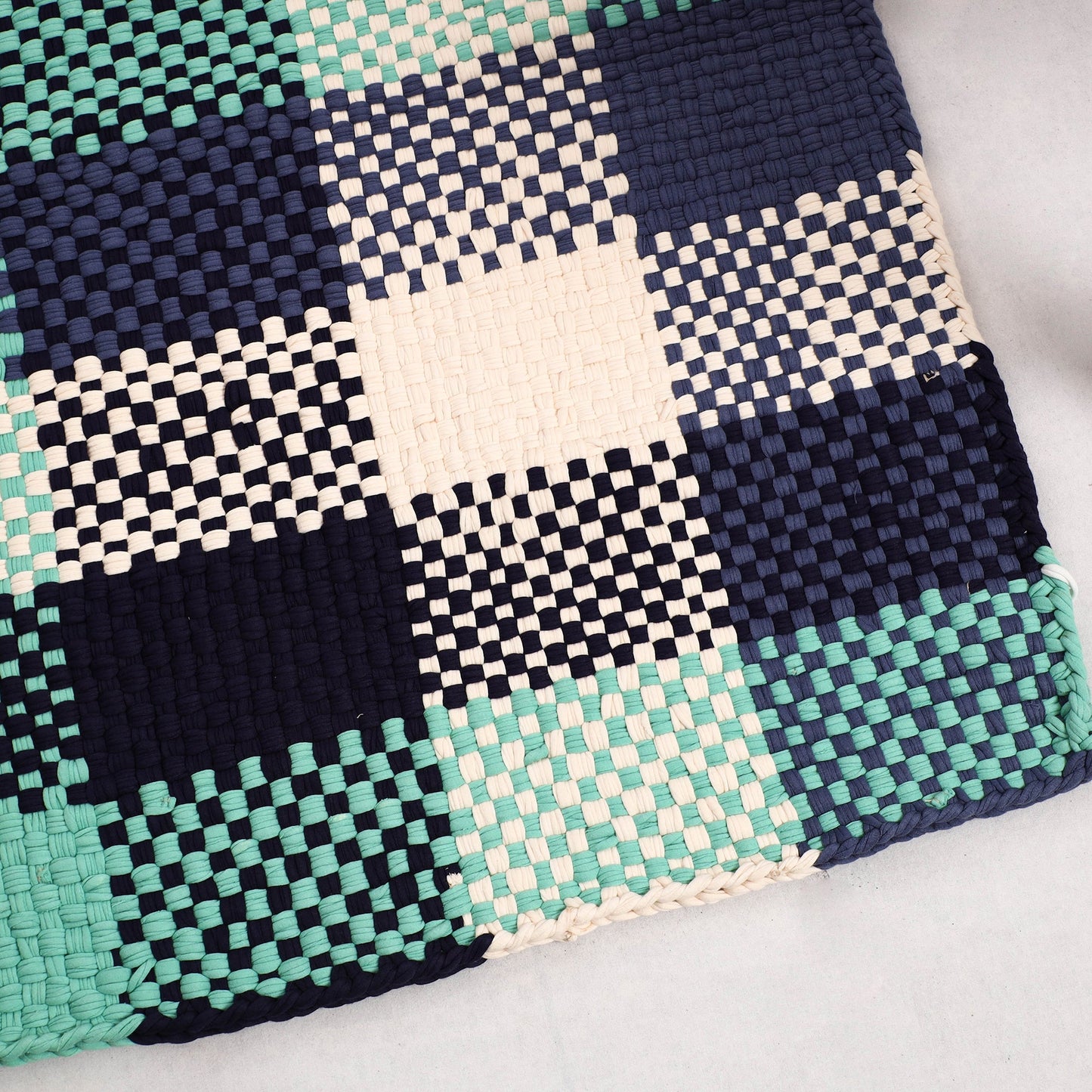 Blue & Green Handwoven Upcycled Cotton Carpet / Rug