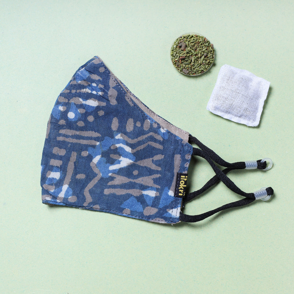 Herb Pocket Bindass Block Printed Cotton 3 Layer Snug Fit Face Cover