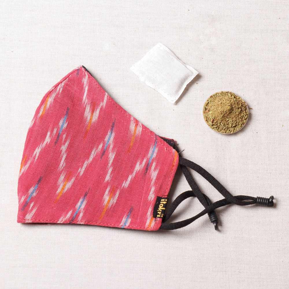 Herb Pocket Ikat Weave Cotton 3 Layer Snug Fit Face Cover