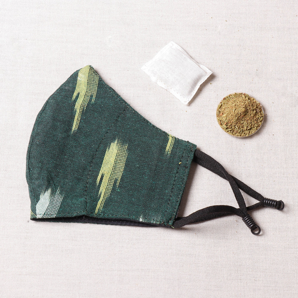 Herb Pocket Ikat Weave Cotton 3 Layer Snug Fit Face Cover