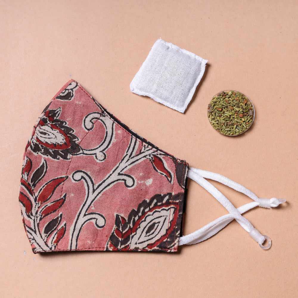 Herb Pocket kalamkari Block Printed Cotton 3 Layer Snug Fit Face Cover