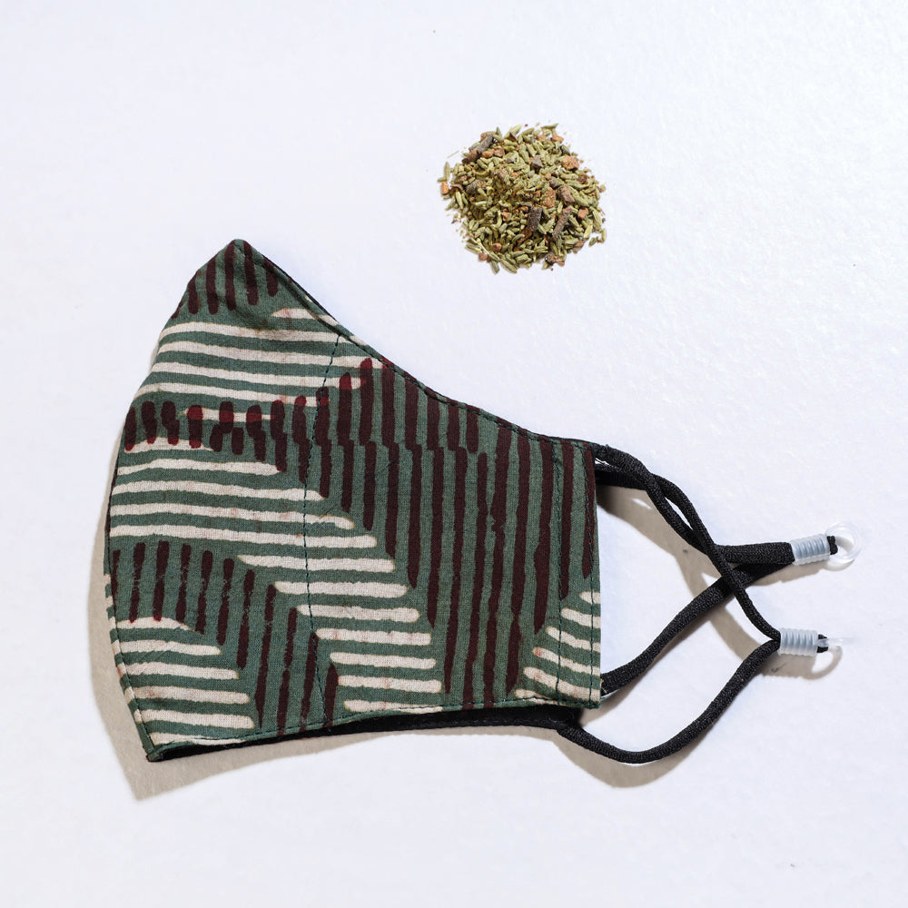 Herb Pocket Bagru Block Printed Cotton 3 Layer Snug Fit Face Cover