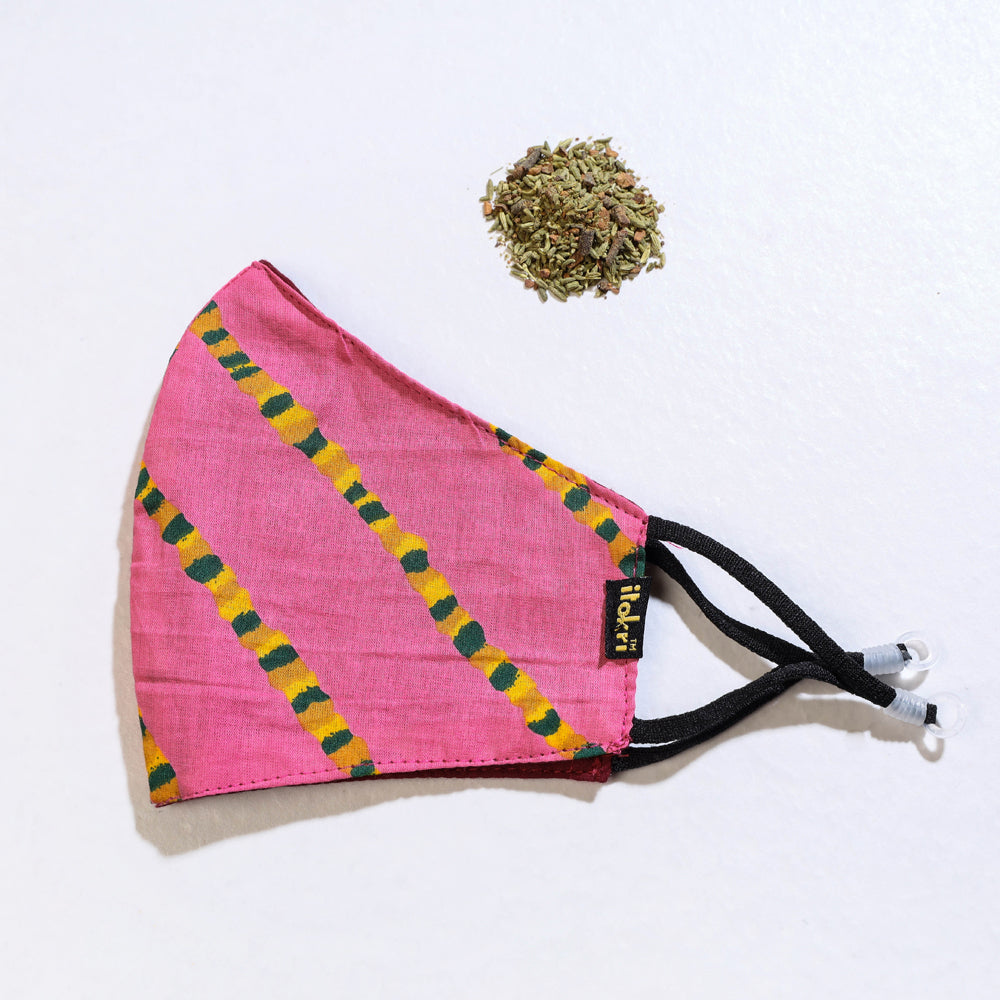 Herb Pocket Bagru Block Printed Cotton 3 Layer Snug Fit Face Cover