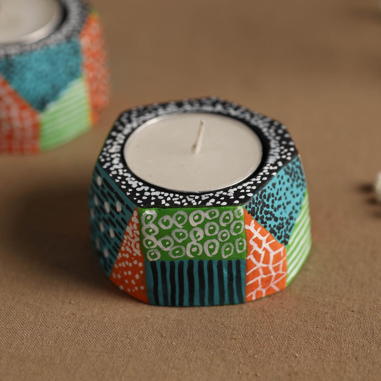 Flower - Handpainted Clay Candle Holders (Set of 2) Online in India l iTokri.com