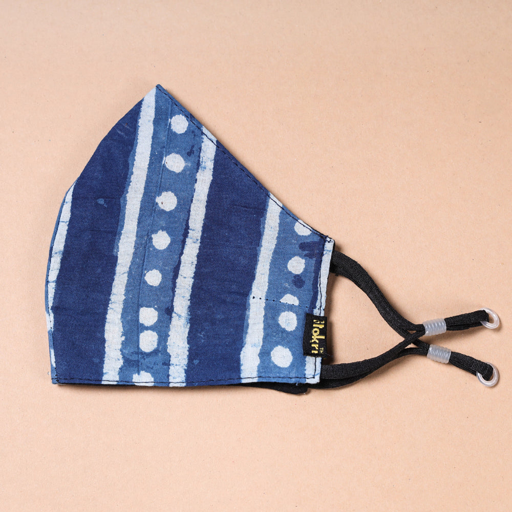 Indigo Block Printed Cotton 3 Layer Snug Fit Face Cover