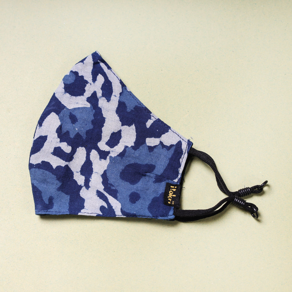 Indigo Block Printed Cotton 3 Layer Snug Fit Face Cover