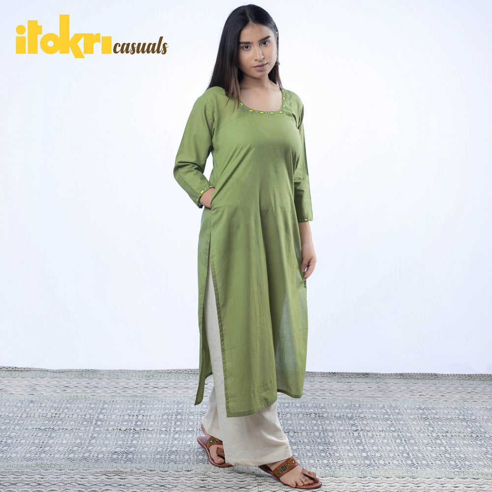 iTokri Casuals - Hand Embroidered Cotton Long Kurta Online at iTokri.com
