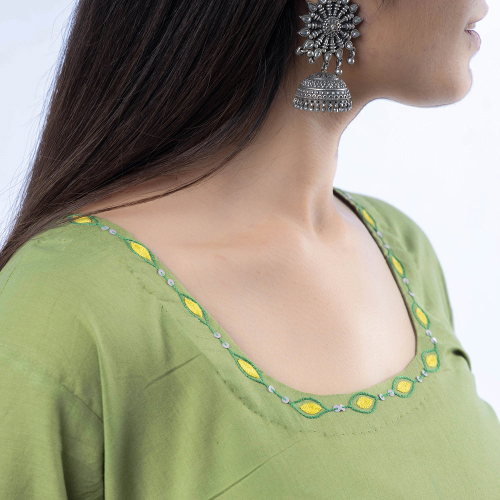 iTokri Casuals - Hand Embroidered Cotton Long Kurta Online at iTokri.com