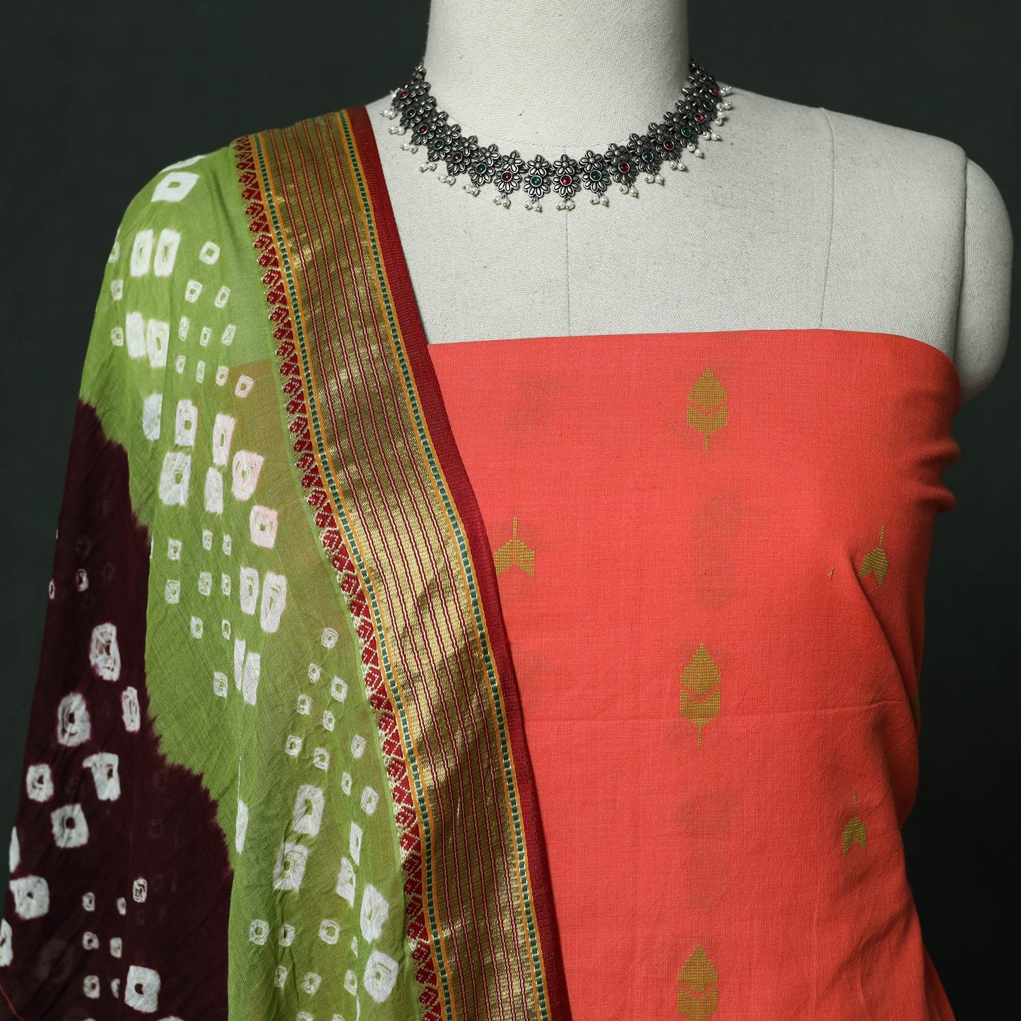 Jacquard cotton 2pc unstitched dress material with earrings