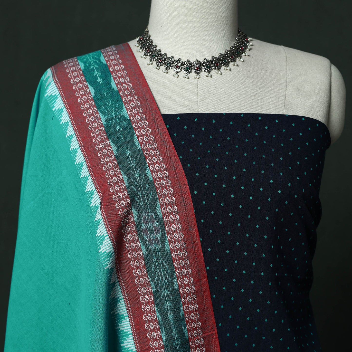 Jacquard cotton 2pc unstitched dress material with earrings