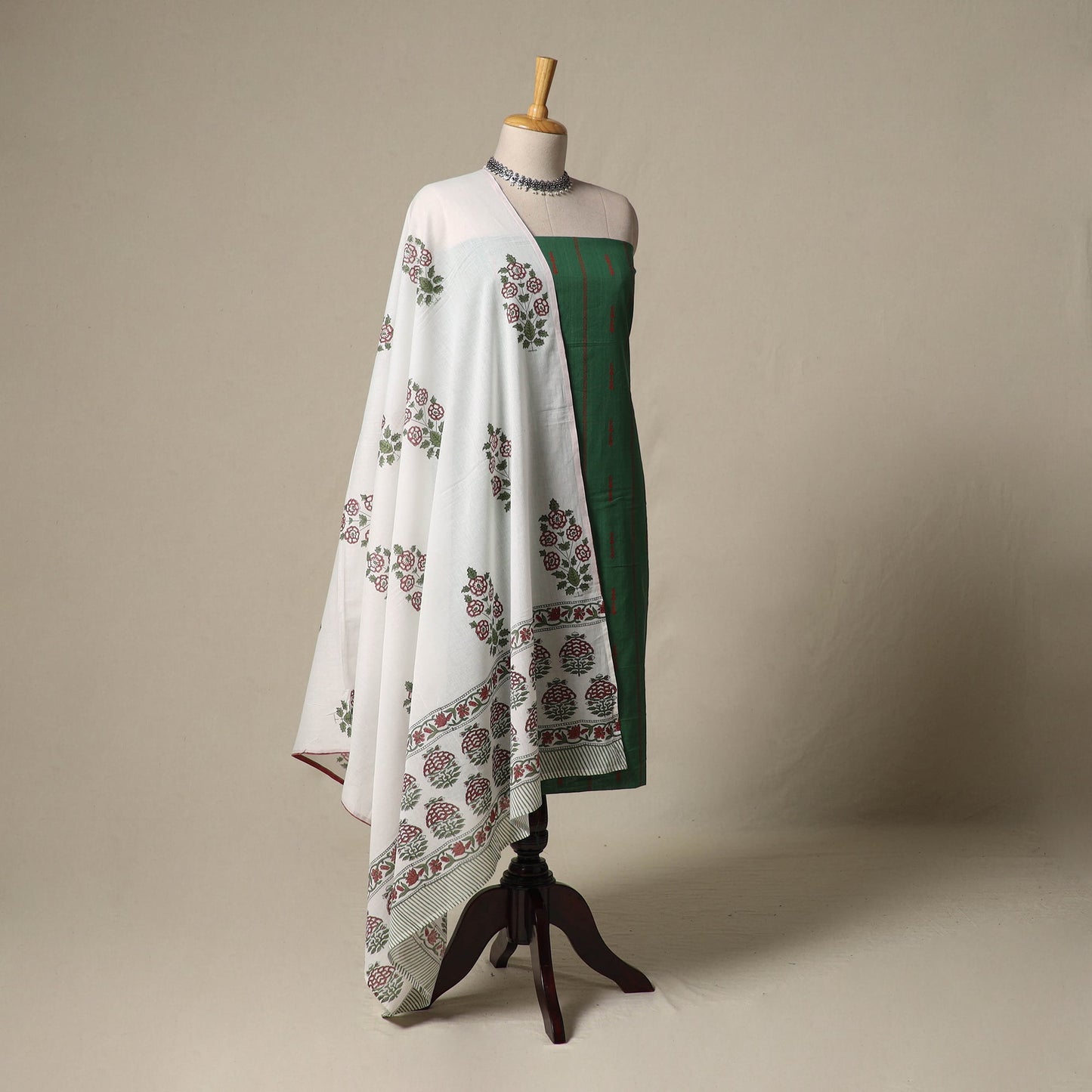 Jacquard cotton 2pc unstitched dress material with earrings