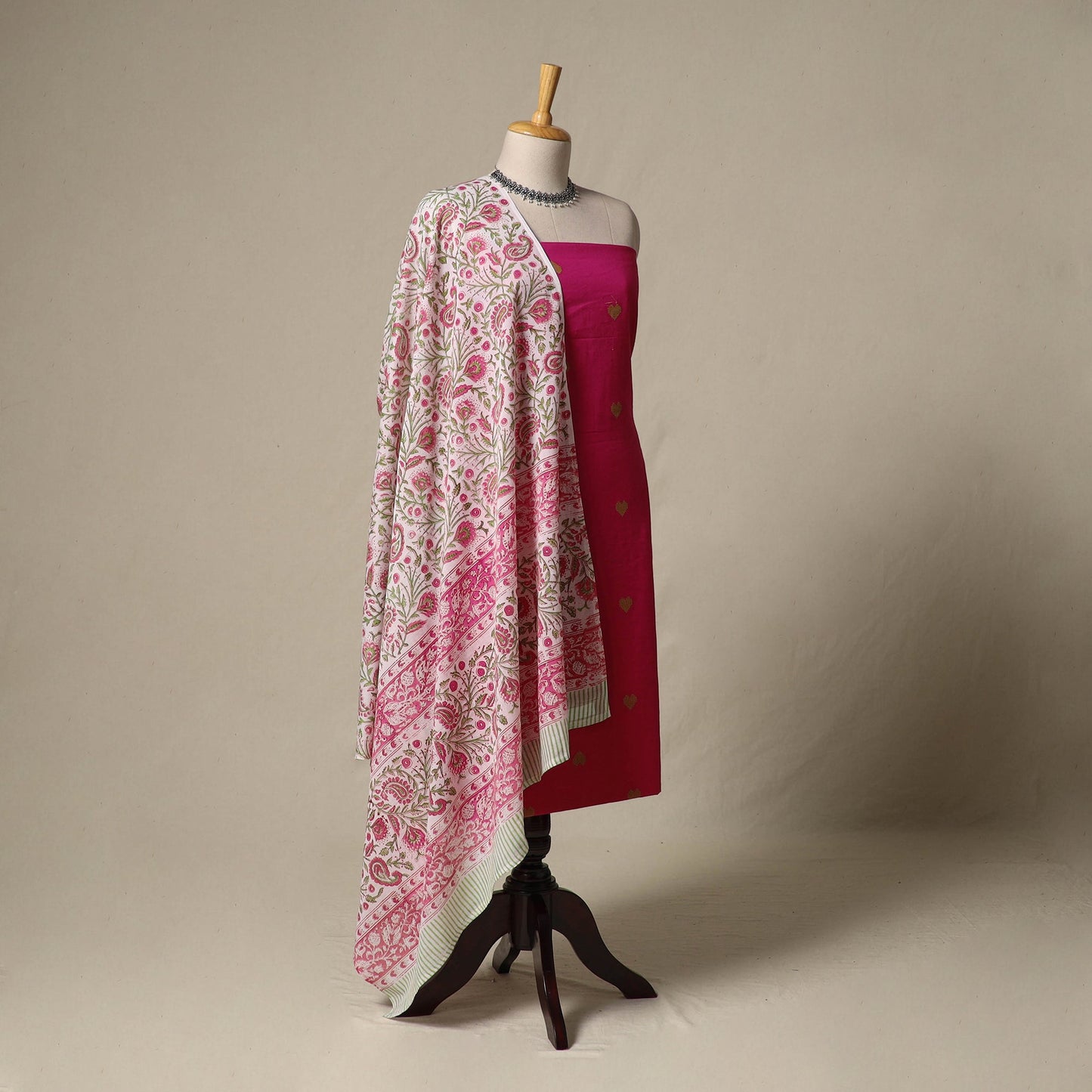 Jacquard cotton 2pc unstitched dress material with earrings