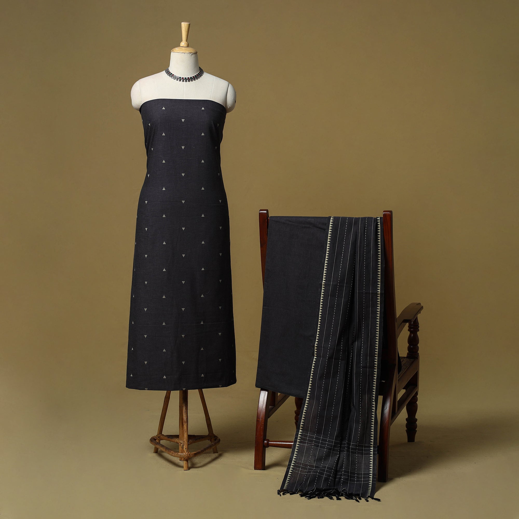 Jacquard Cotton 3pc Unstitched Dress Material Suit Sets