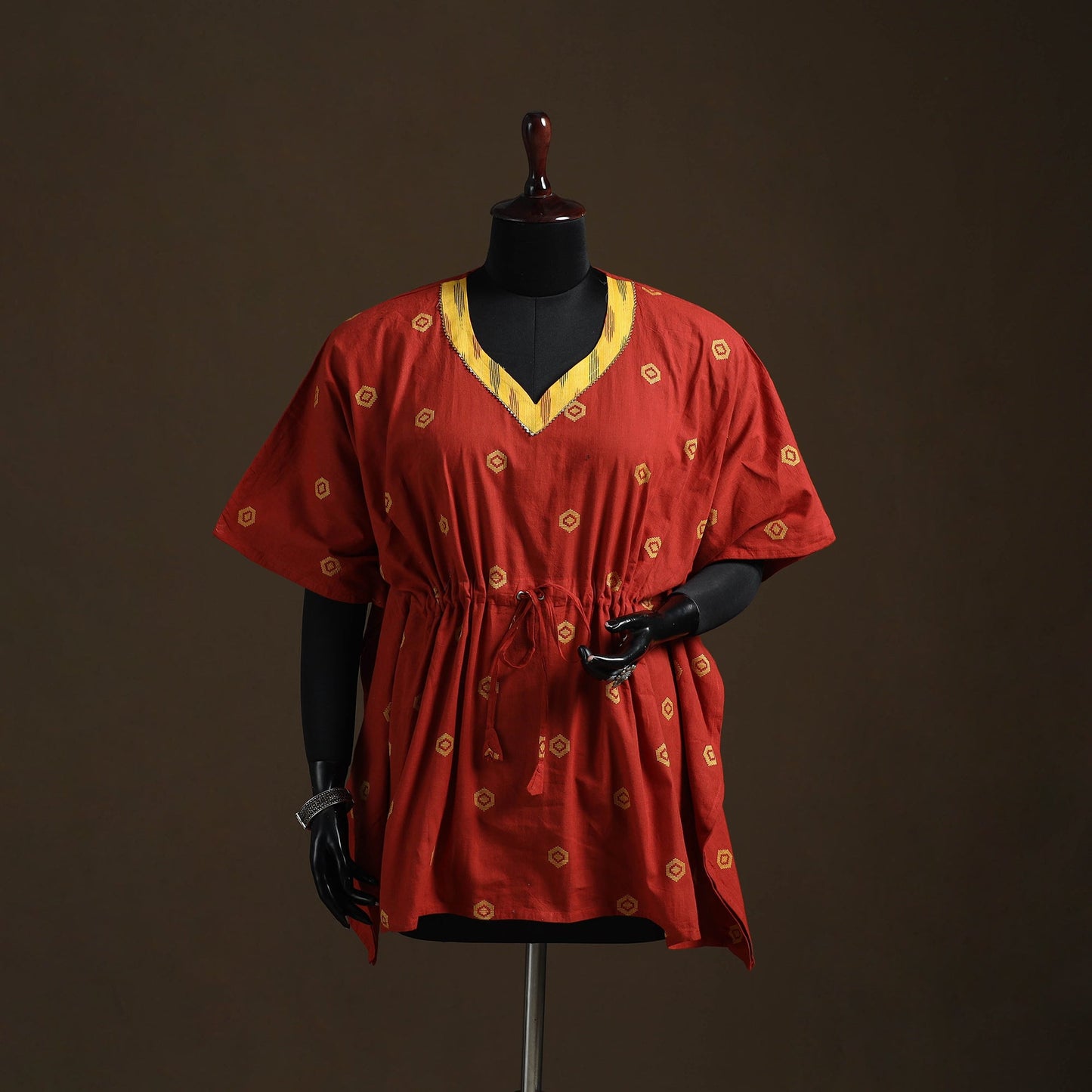 Jacquard weave gota work cotton kaftan (short) 03