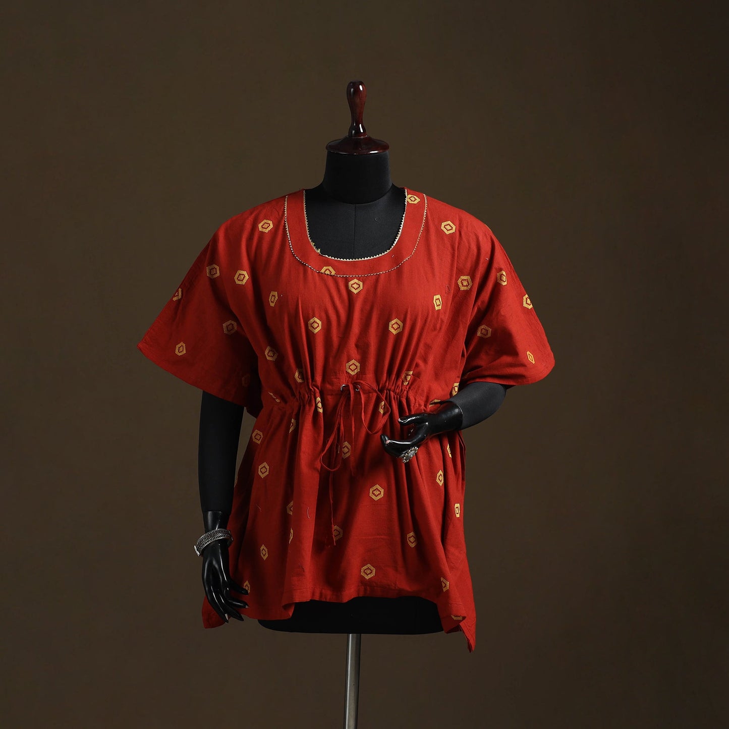 Jacquard weave gota work cotton kaftan (short) 05