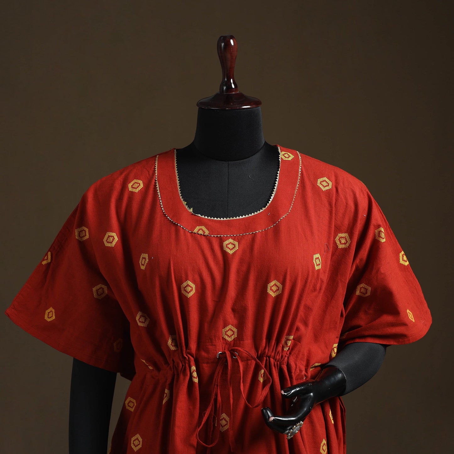 Jacquard weave gota work cotton kaftan (short) 05