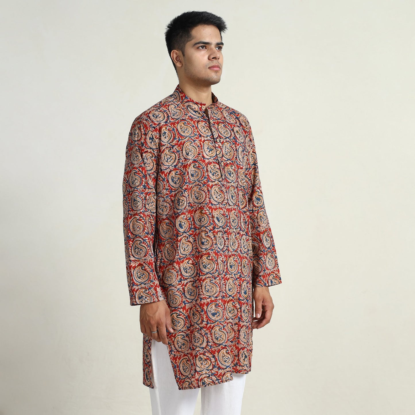 Buy Kalamkari Block Printed Cotton Men Long Kurta 05 Online at iTokri.com