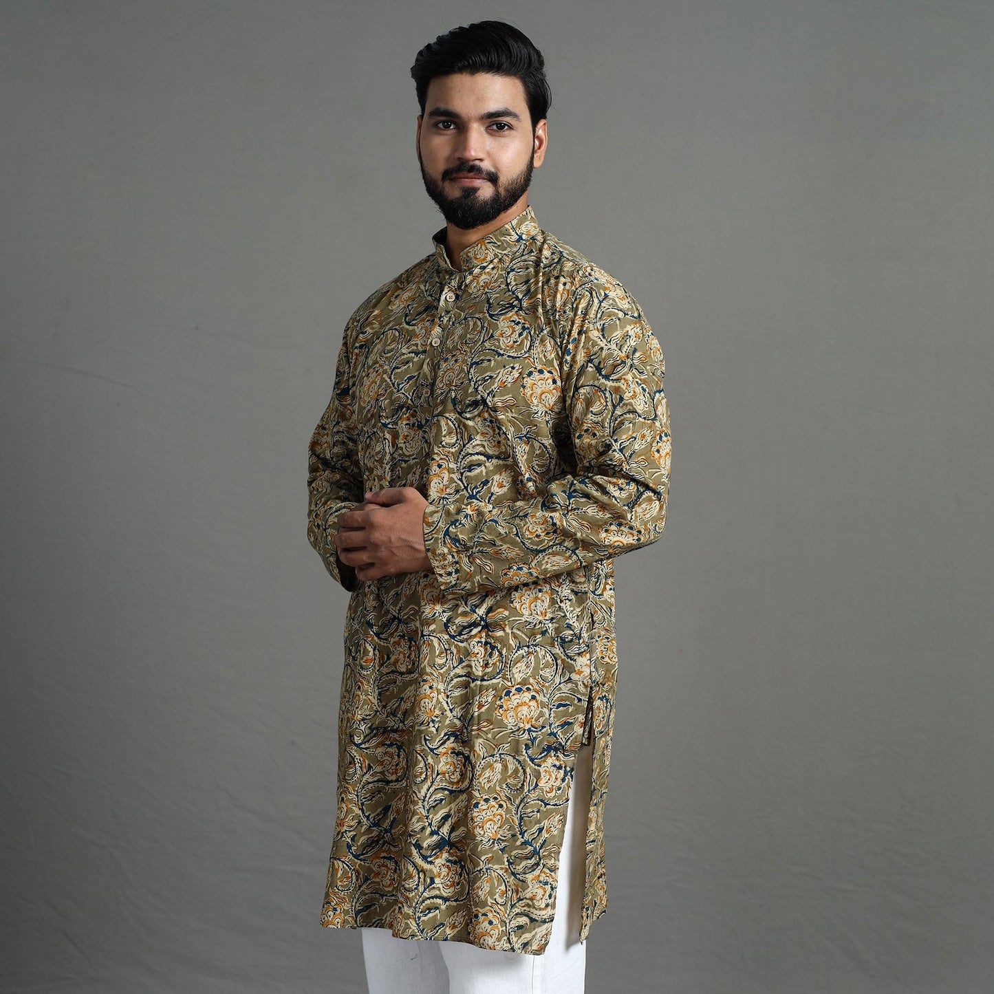 Kalamkari block printed cotton men long kurta 08