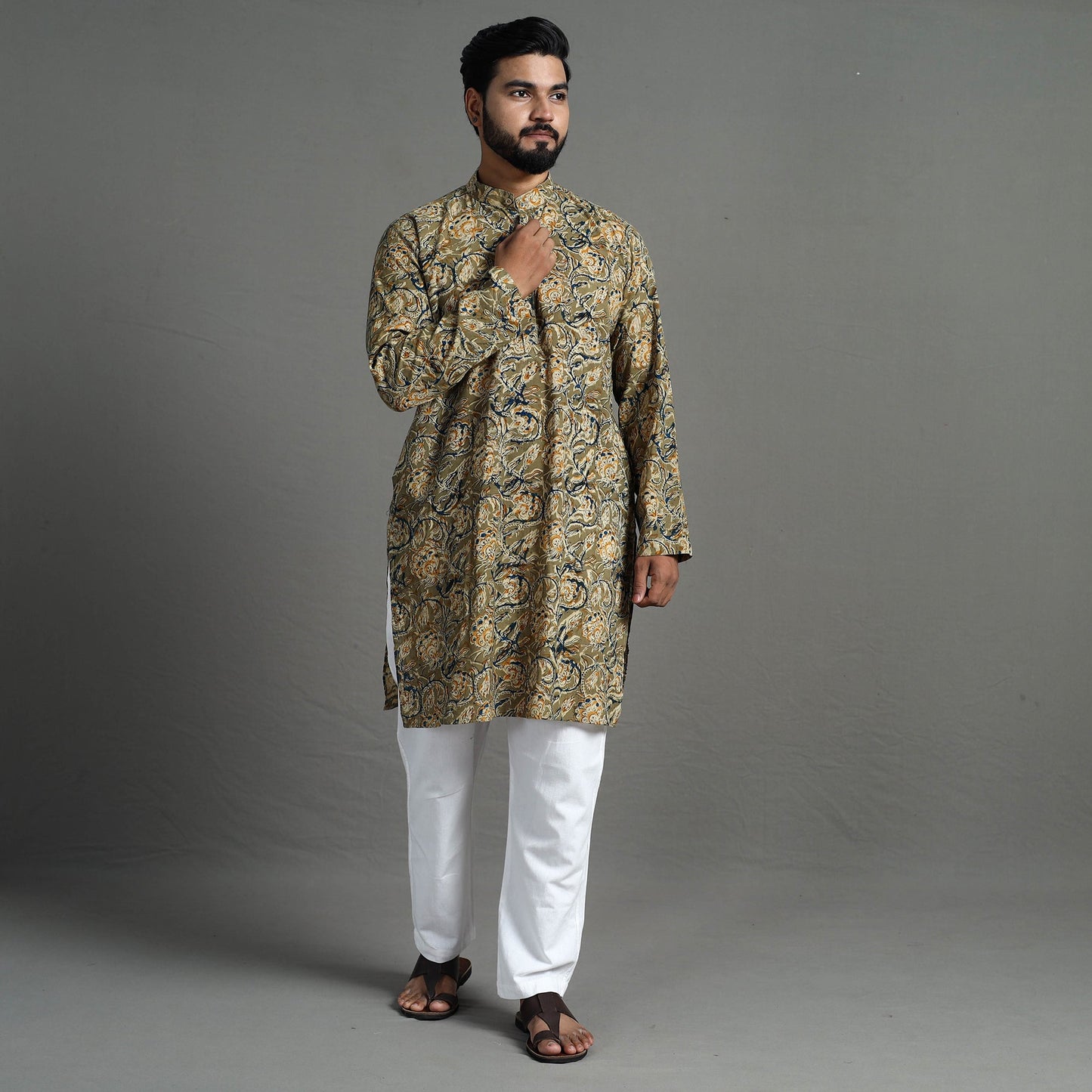 Kalamkari block printed cotton men long kurta 08