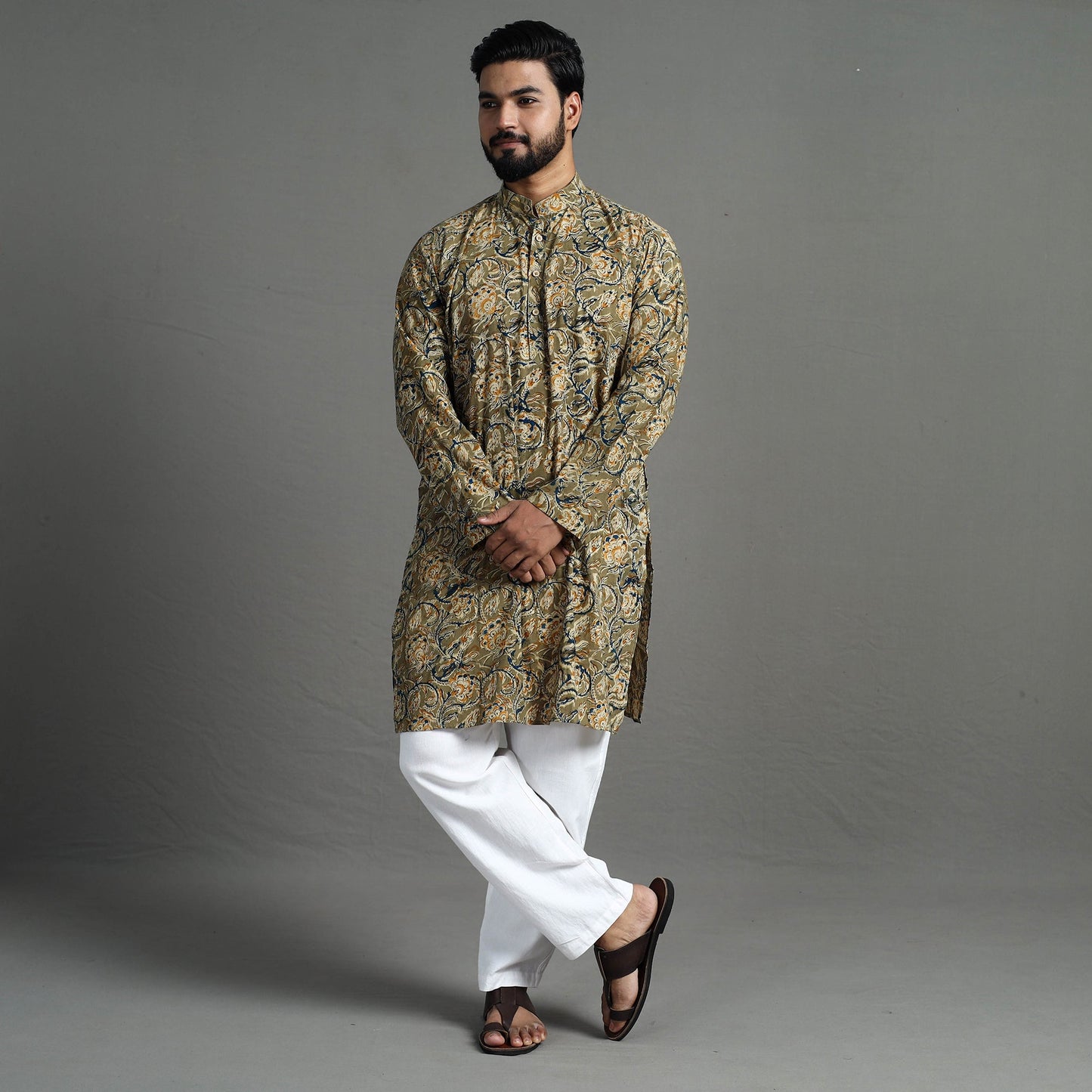 Kalamkari block printed cotton men long kurta 08