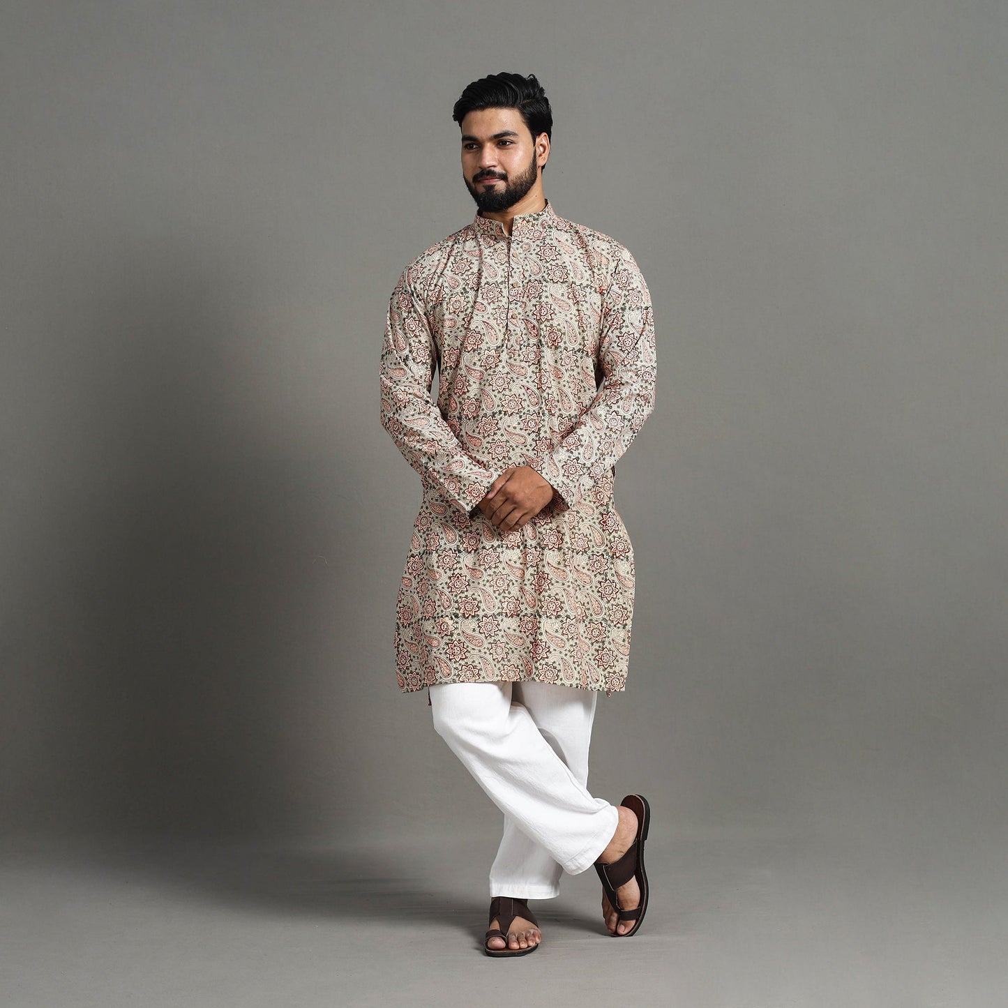 Kalamkari Block Printed Cotton Men Long Kurta 17