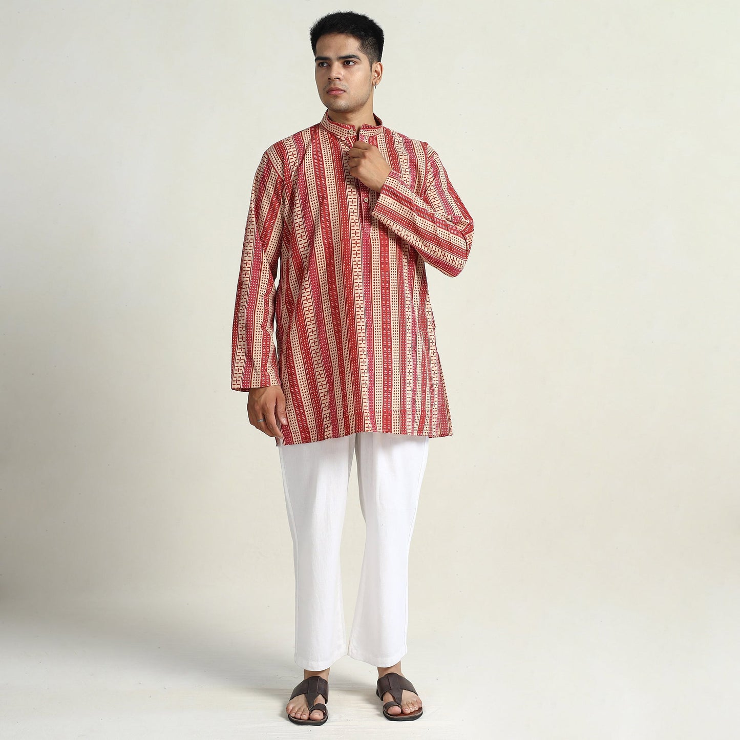 Kalamkari printed cotton men short kurta 10 - handcrafted
